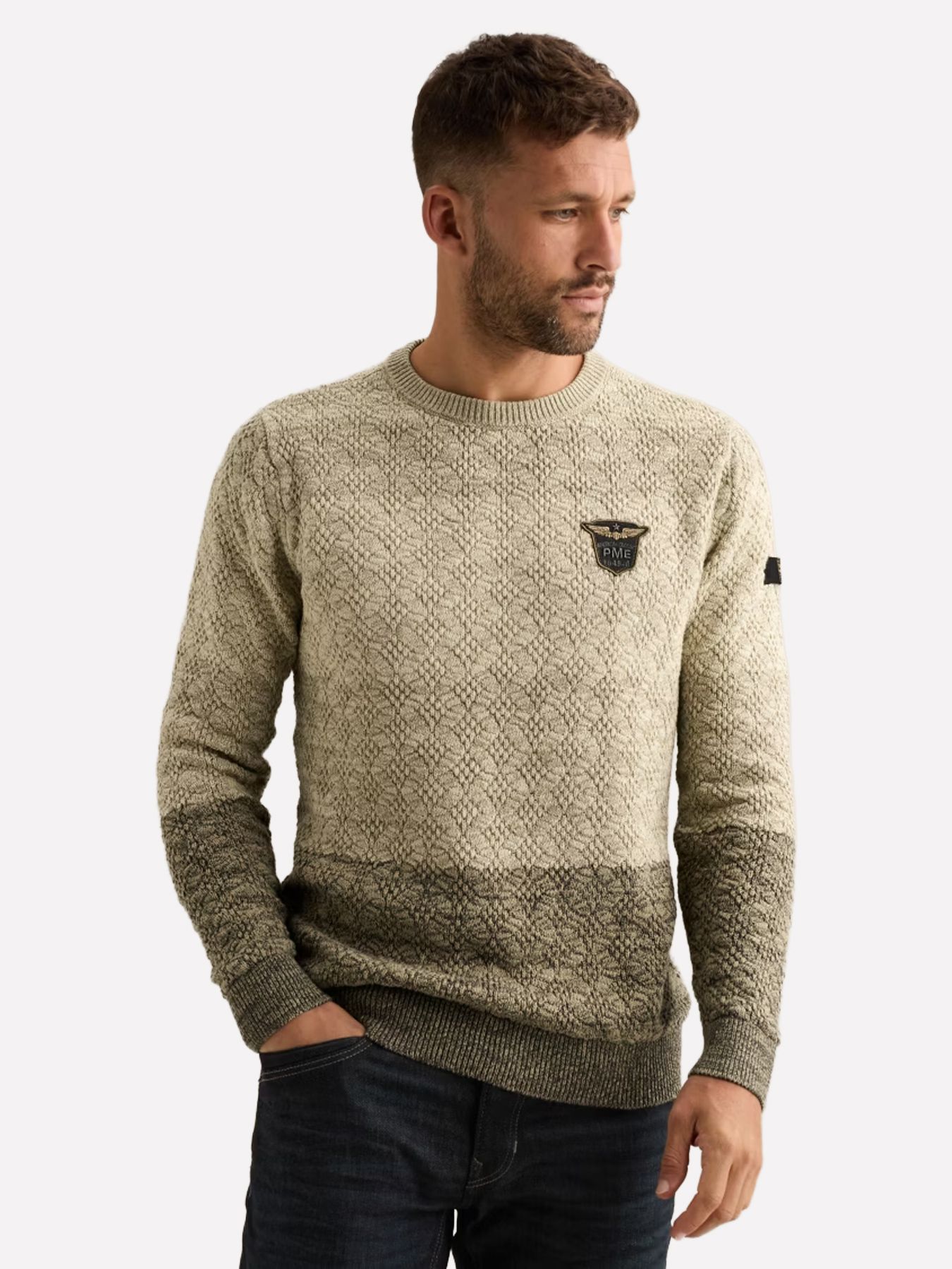 Pme Legend R-neck gradient knit Bone White 00116798-7013