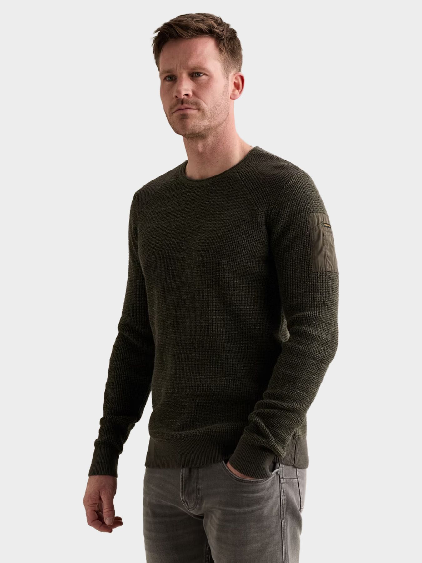 Pme Legend R-neck cotton rib melee knit Beluga 00116799-8039