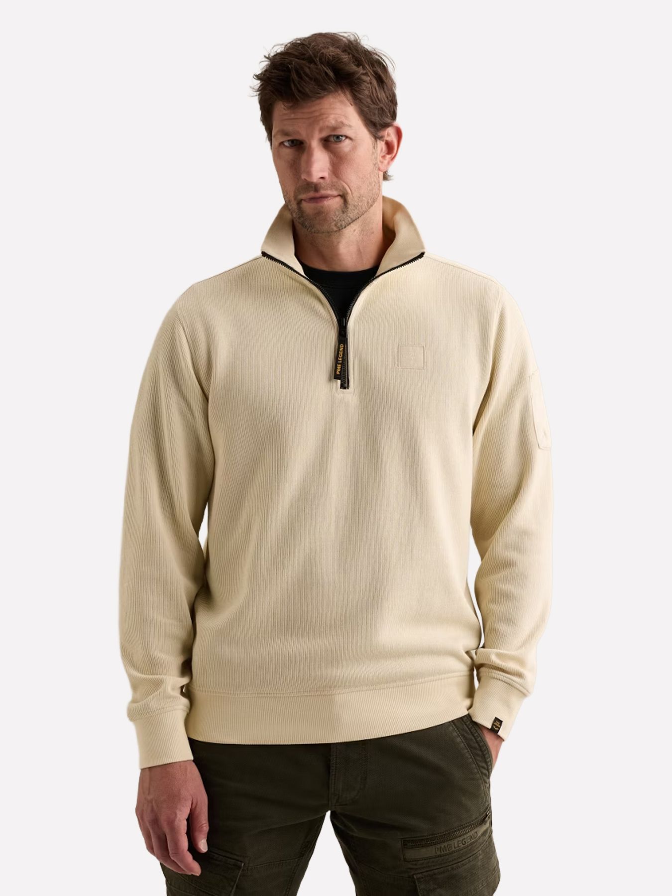 Pme Legend Half zip collar flat knit look Bone White 00116800-7013