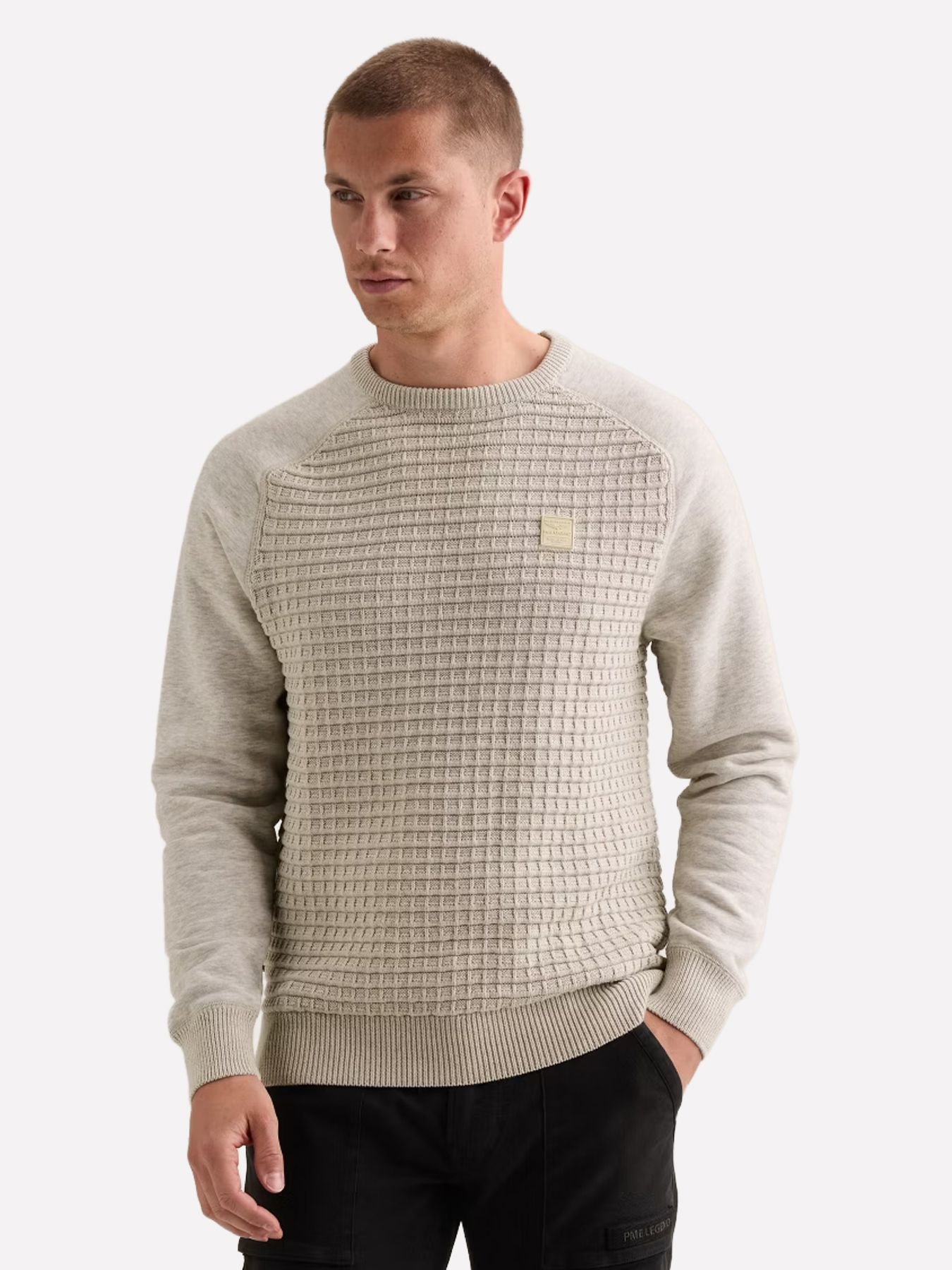 Pme Legend R-neck knit sweat combination Bone White Melee 00116803-910