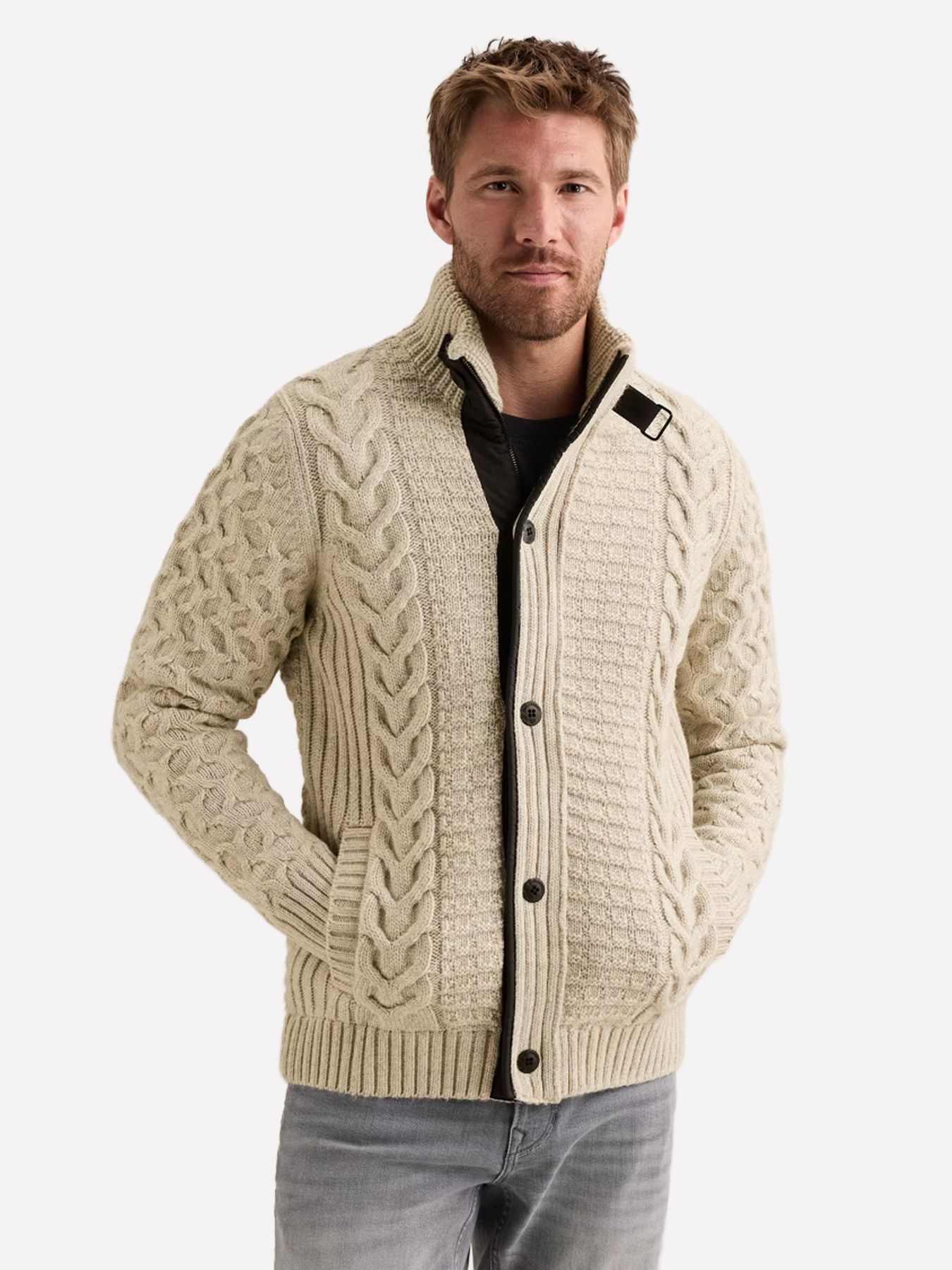 Pme Legend Zip jacket heavy knit mixed yarn Bone White 00116804-7013