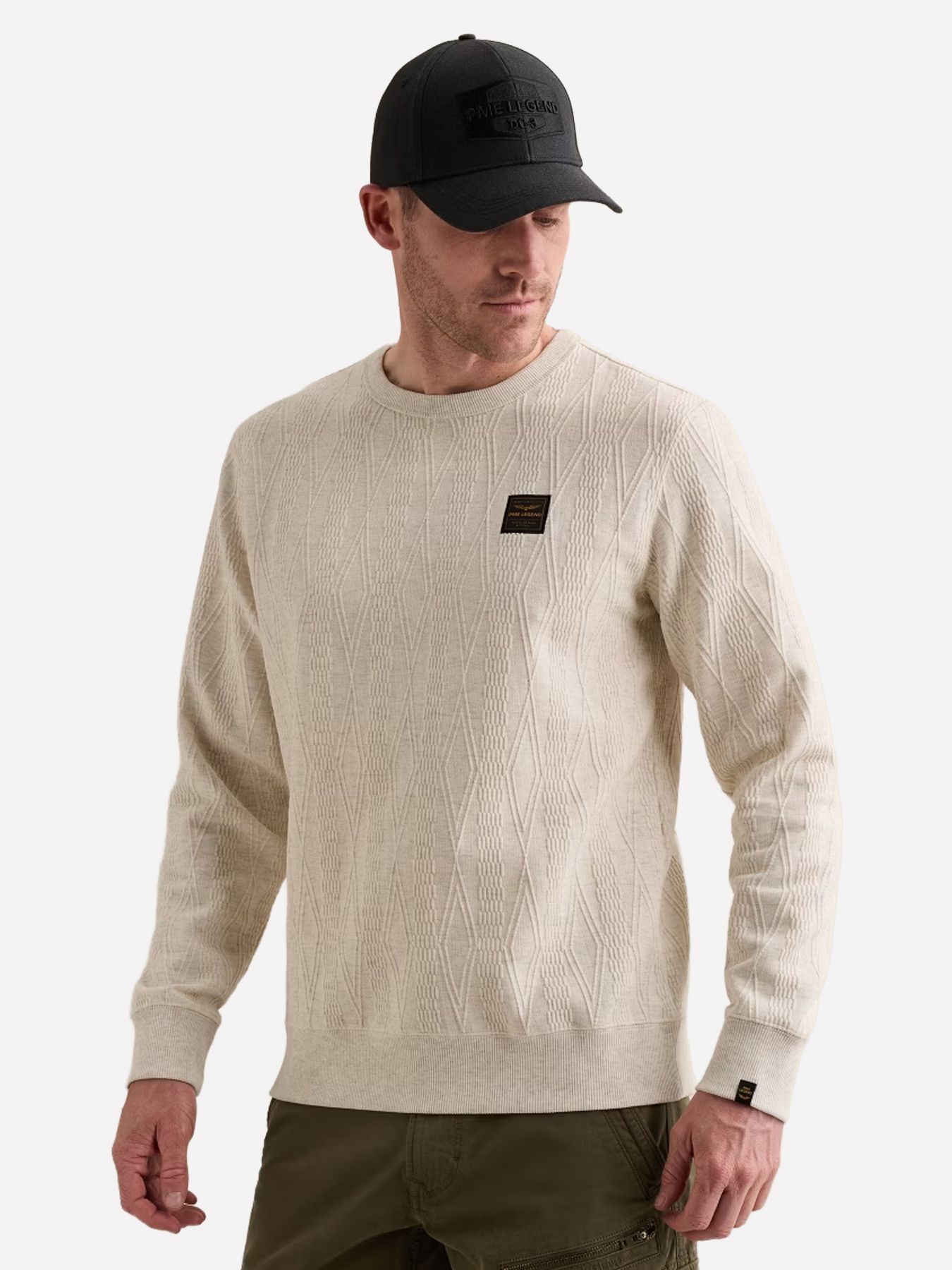 Pme Legend Crewneck jacquard sweat Bone White Melee 00116805-910