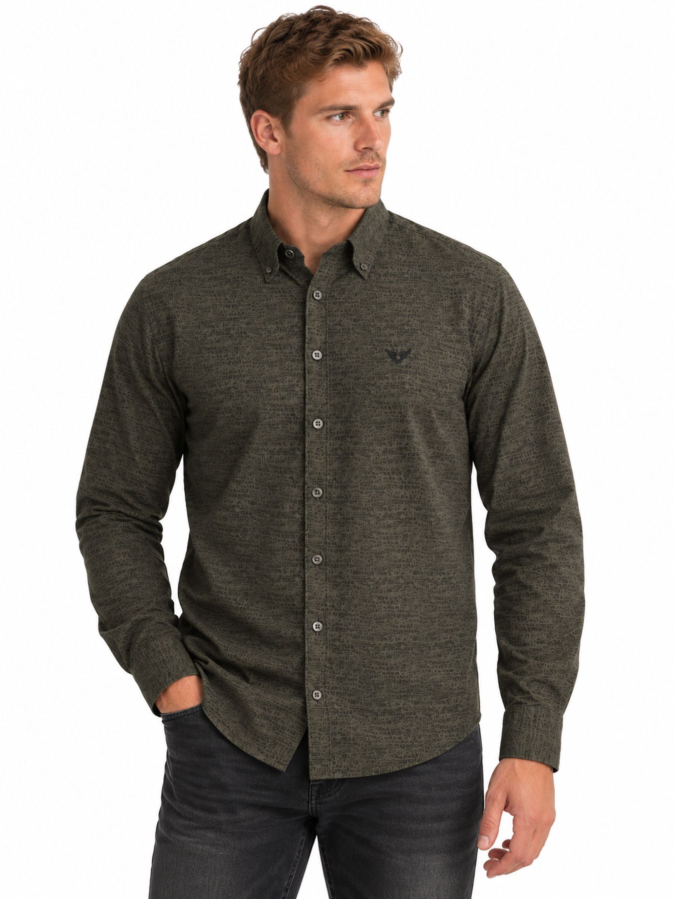 Pme Legend Long sleeve shirt Print on poplin Obsidian 00116810-9140
