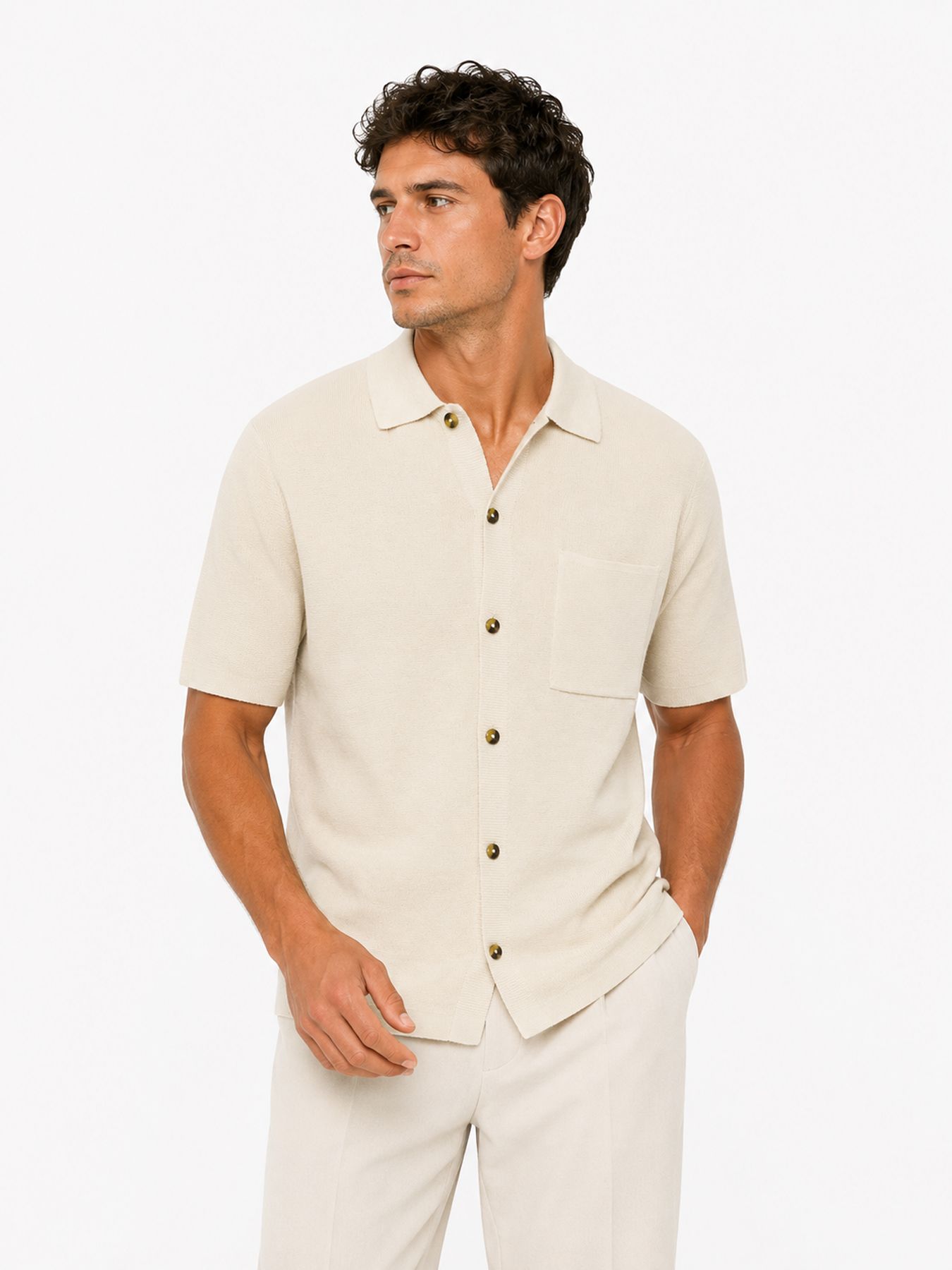 Only & Sons ONSSILAS REG SS SHIRT KNIT Oatmeal 00116891-EKA26011400003103