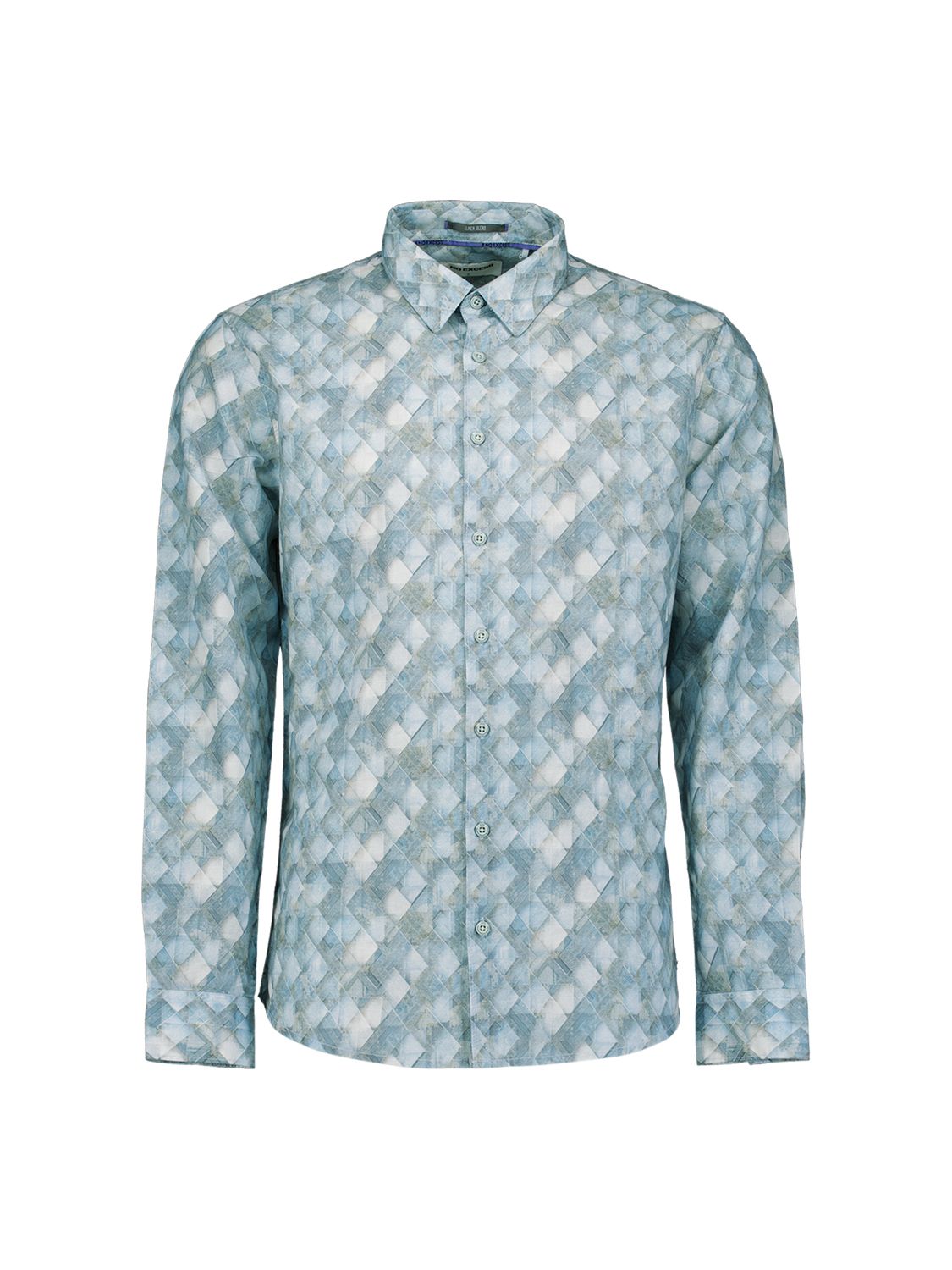 No Excess Shirt  Allover Printed With Linen 030 blue 00116952-EKA14000100000109