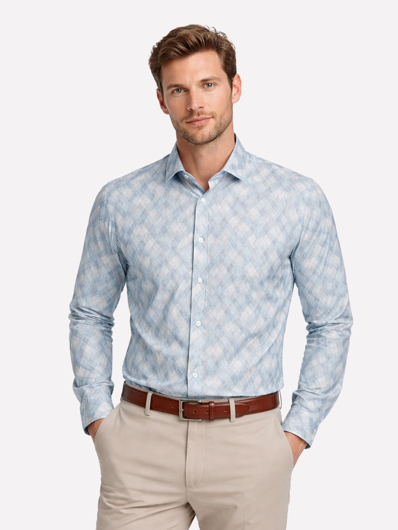 No Excess Shirt  Allover Printed With Linen 030 blue 2900163677072