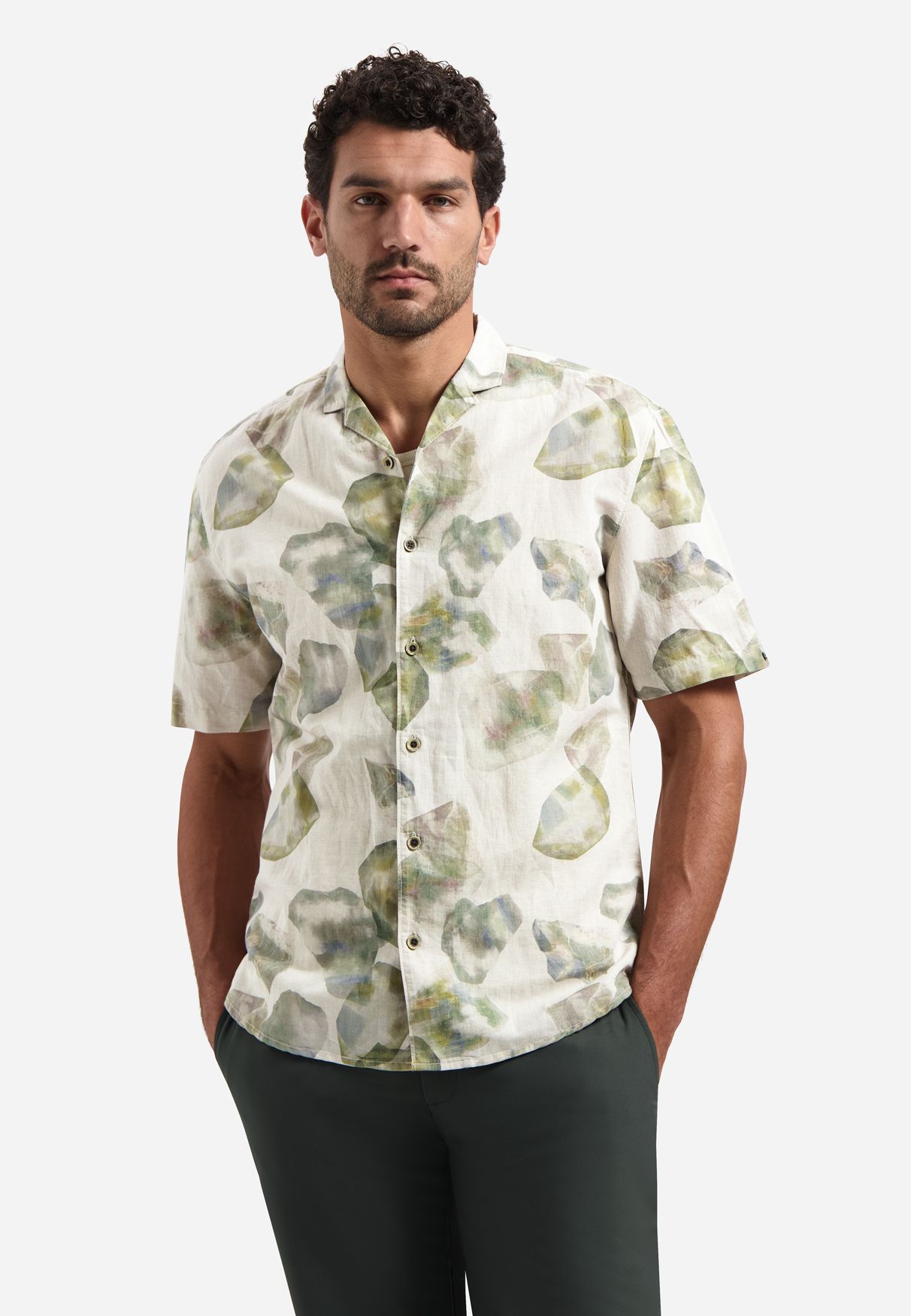 No Excess Shirt Short Sleeve Allover Printed With Linen 050 green 00116954-EKA14000100000068