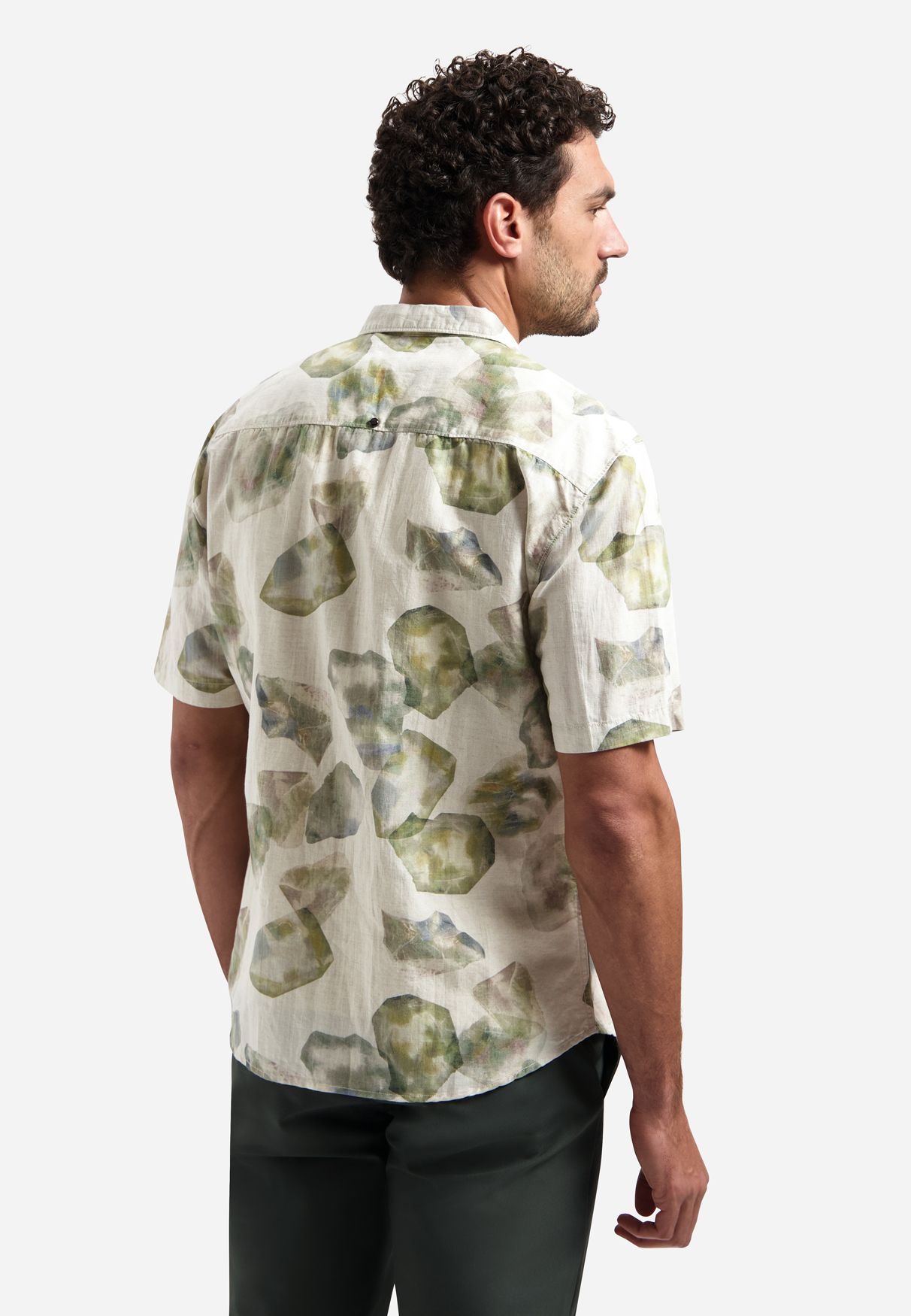 No Excess Shirt Short Sleeve Allover Printed With Linen 050 green 2900163679045