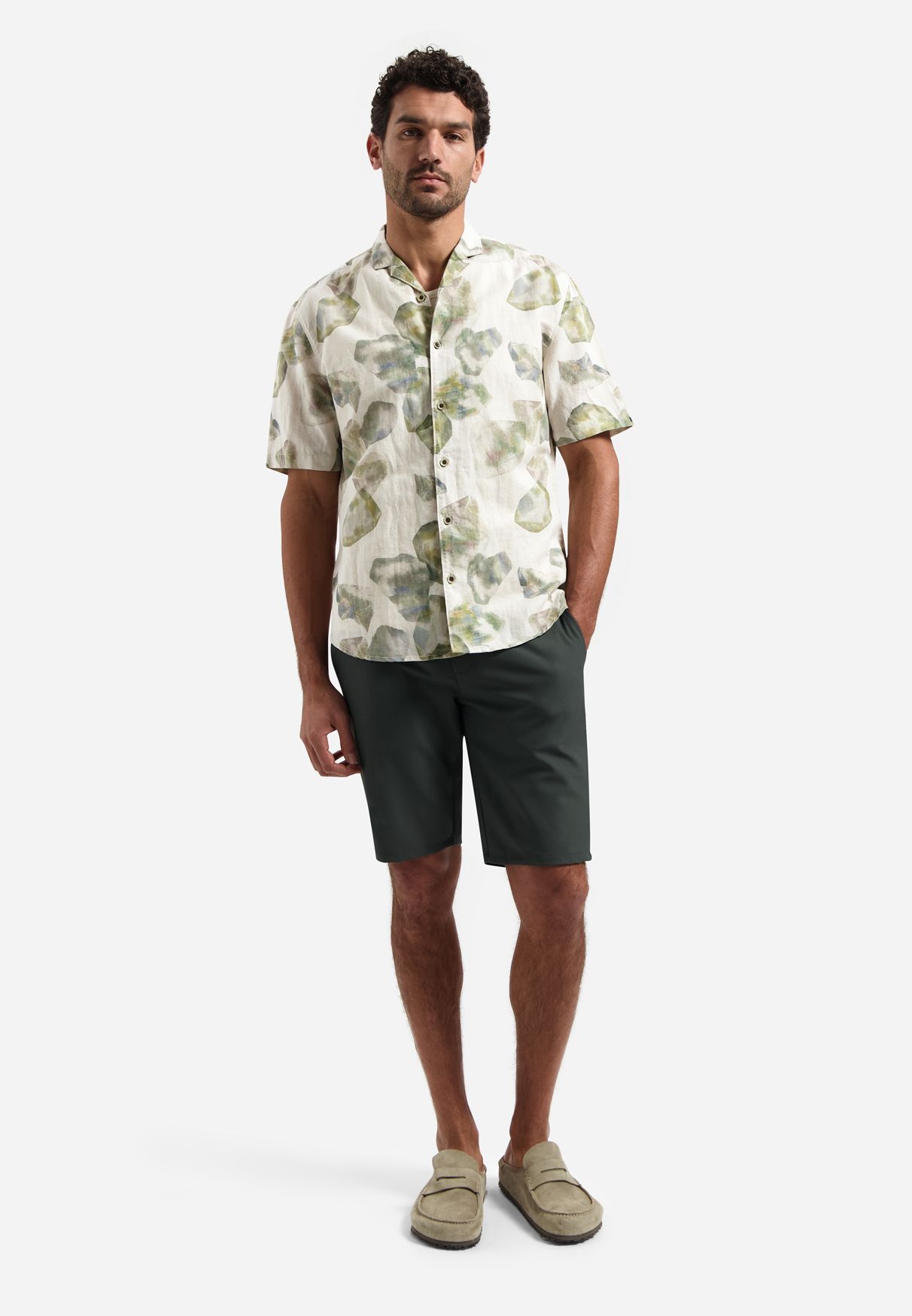 No Excess Shirt Short Sleeve Allover Printed With Linen 050 green 2900163679045