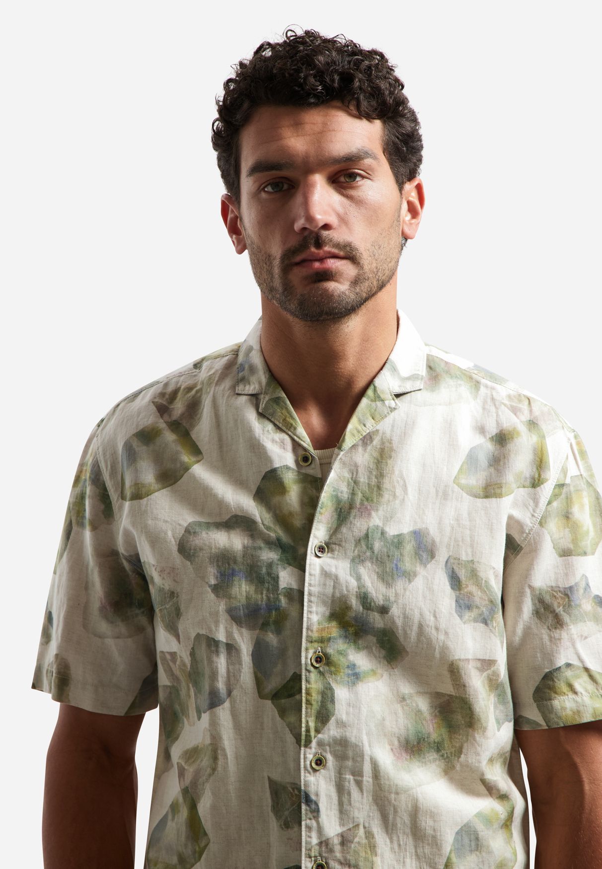 No Excess Shirt Short Sleeve Allover Printed With Linen 050 green 2900163679045