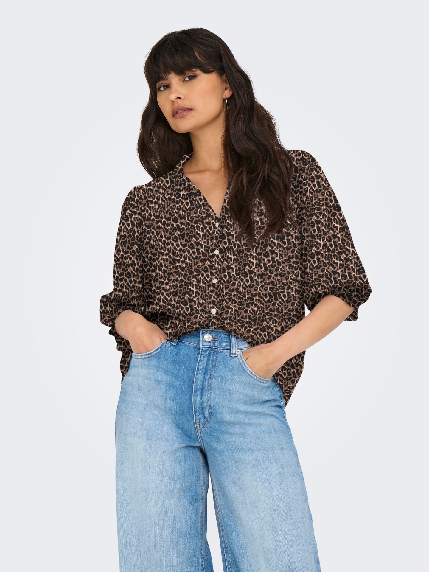 Only ONLRAYA 3/4 SHIRT WVN NOOS Silver Mink/ANIMAL 2900167195039
