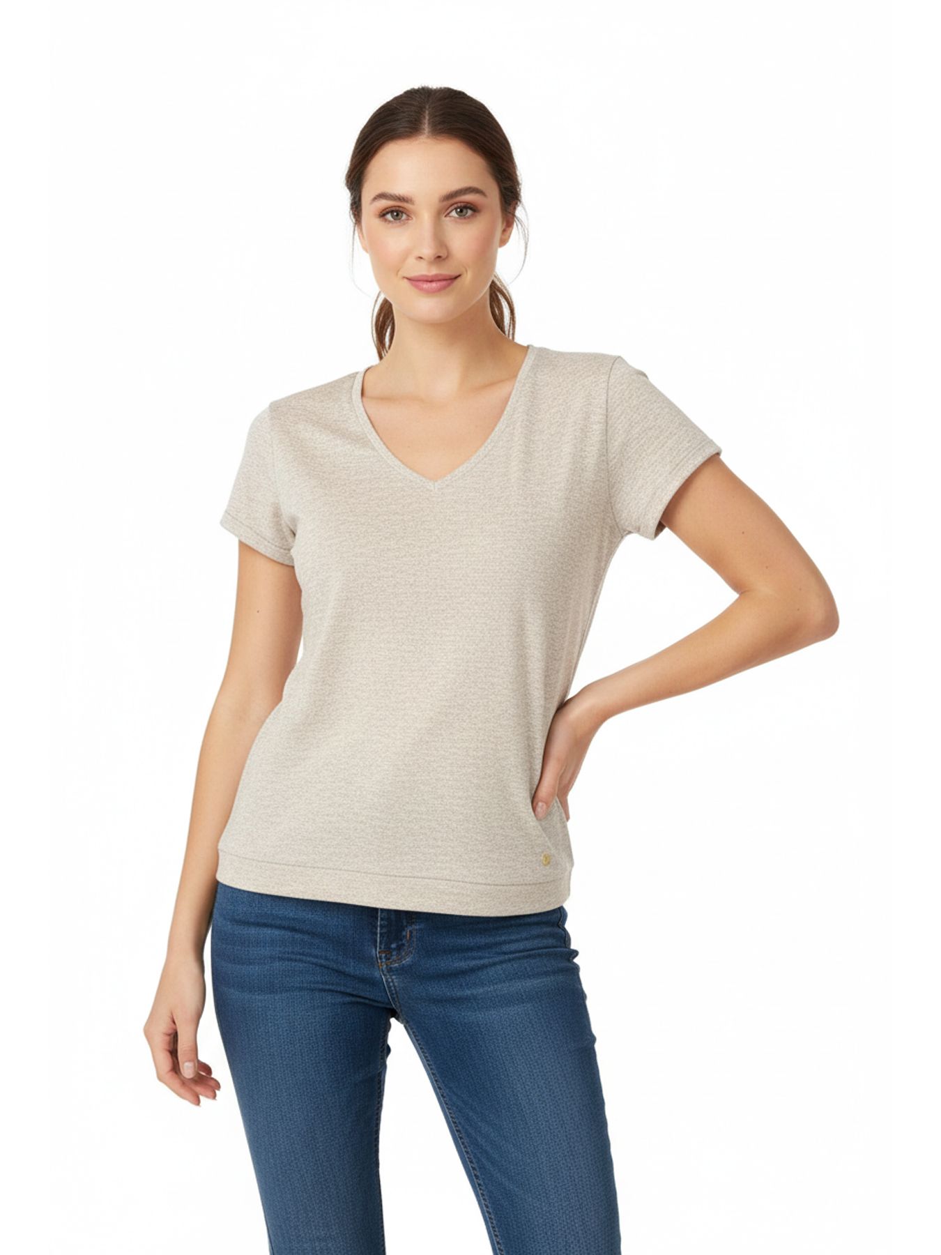 Elvira Top Angela Creme Melange 00117015-CREMEL