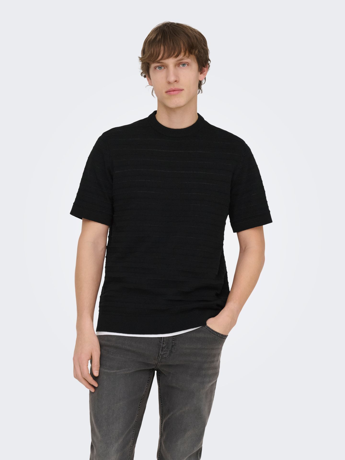 Only & Sons ONSTANO LIFE REG SS CREW KNIT Black 00117050-EKA26011400000174