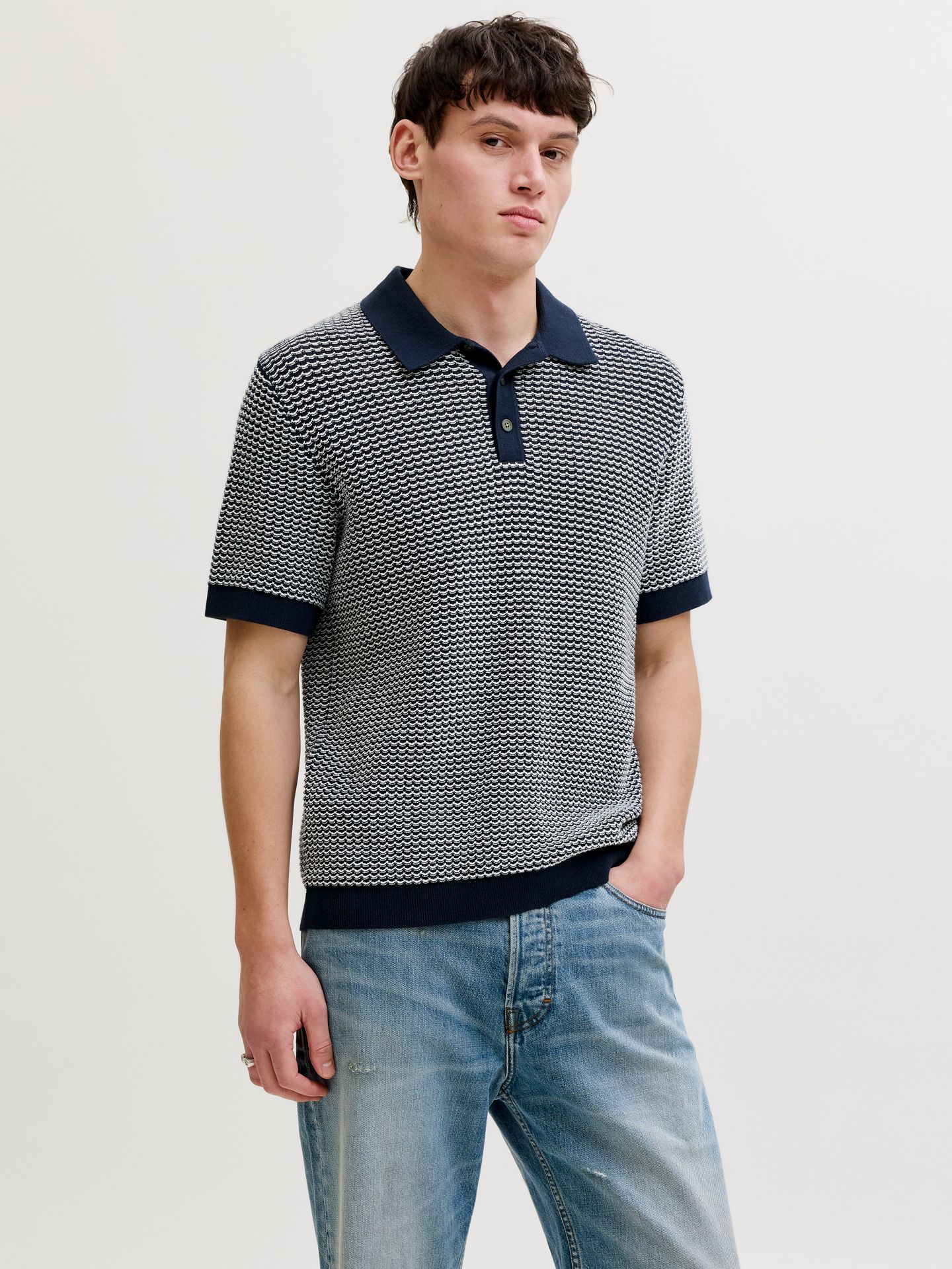 Jack & Jones JPRBLUKINGSLEY KNIT POLO SS LN Sky Captain/Twist 00117060-EKA26011400003313