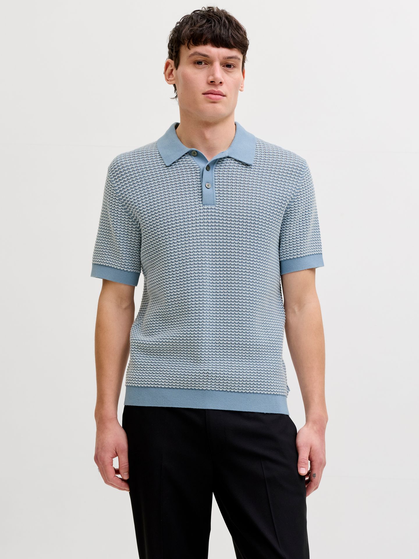 Jack & Jones JPRBLUKINGSLEY KNIT POLO SS LN Ashley Blue/Twist 00117060-EKA26011400003337