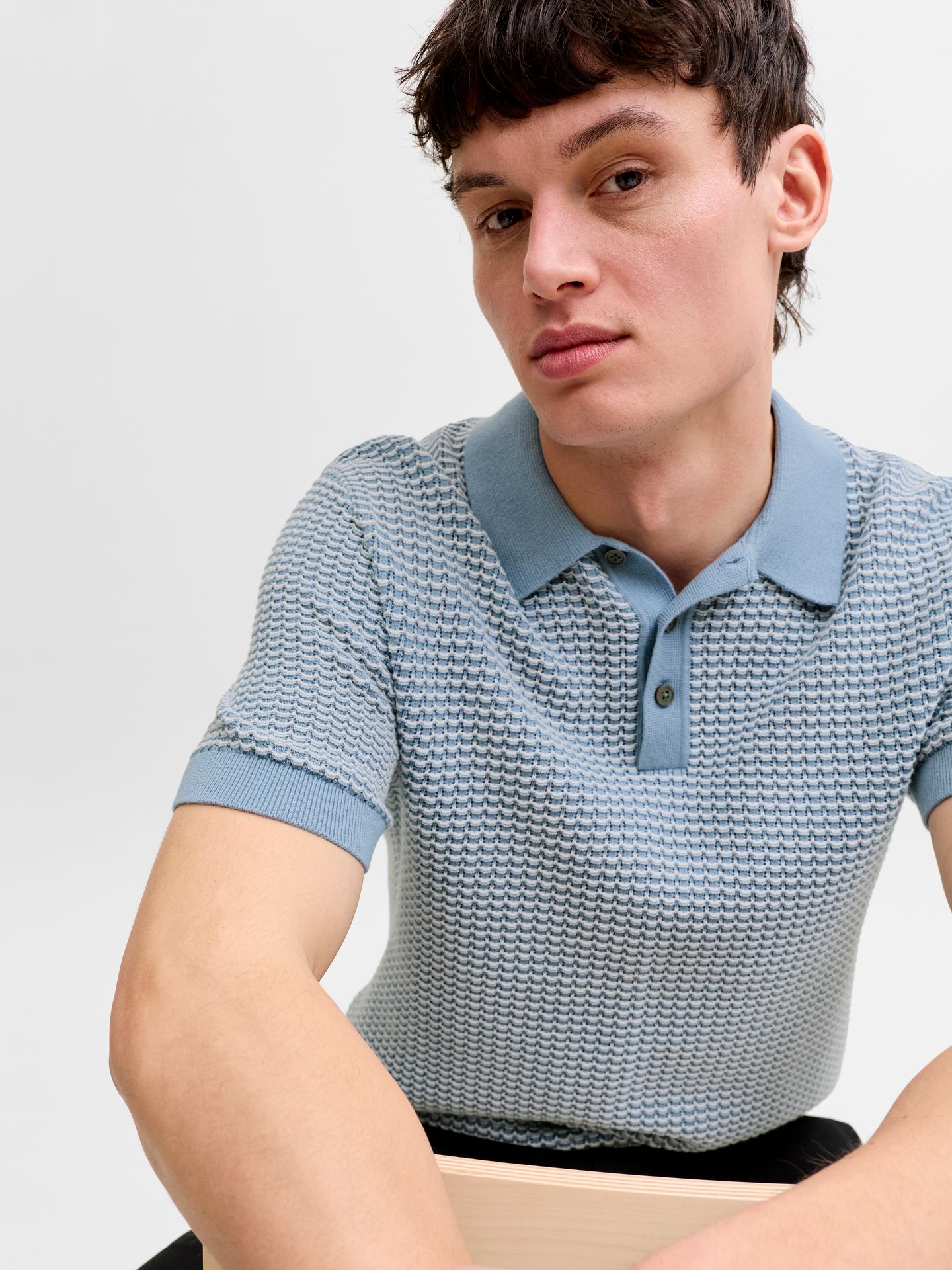 Jack & Jones JPRBLUKINGSLEY KNIT POLO SS LN Ashley Blue/Twist 2900164077055