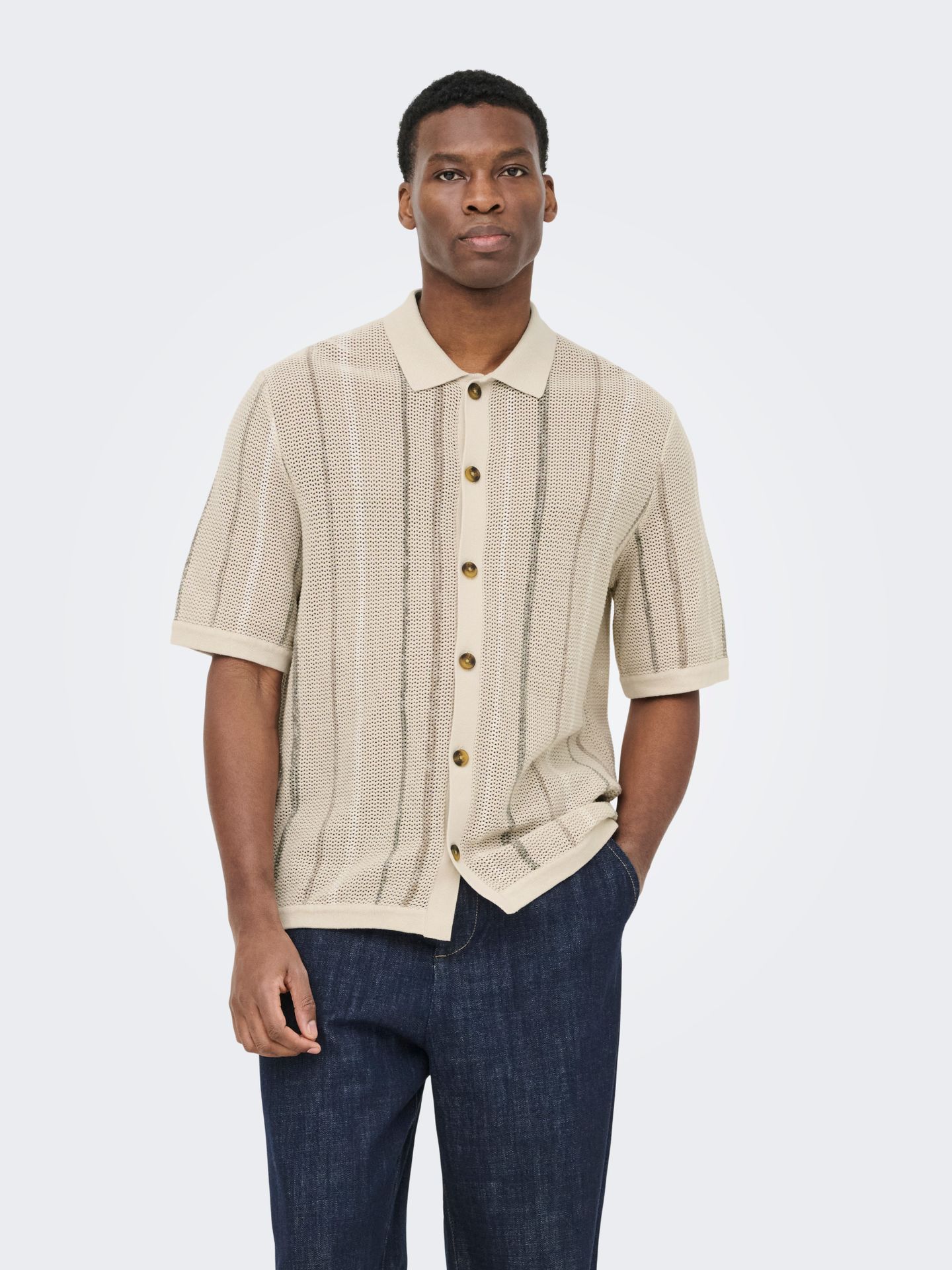 Only & Sons ONSTOBBY LIFE RLX  SS SHIRT KNIT NO Silver Lining/DESERT T.+BUNGEE C.+C 2900163927030