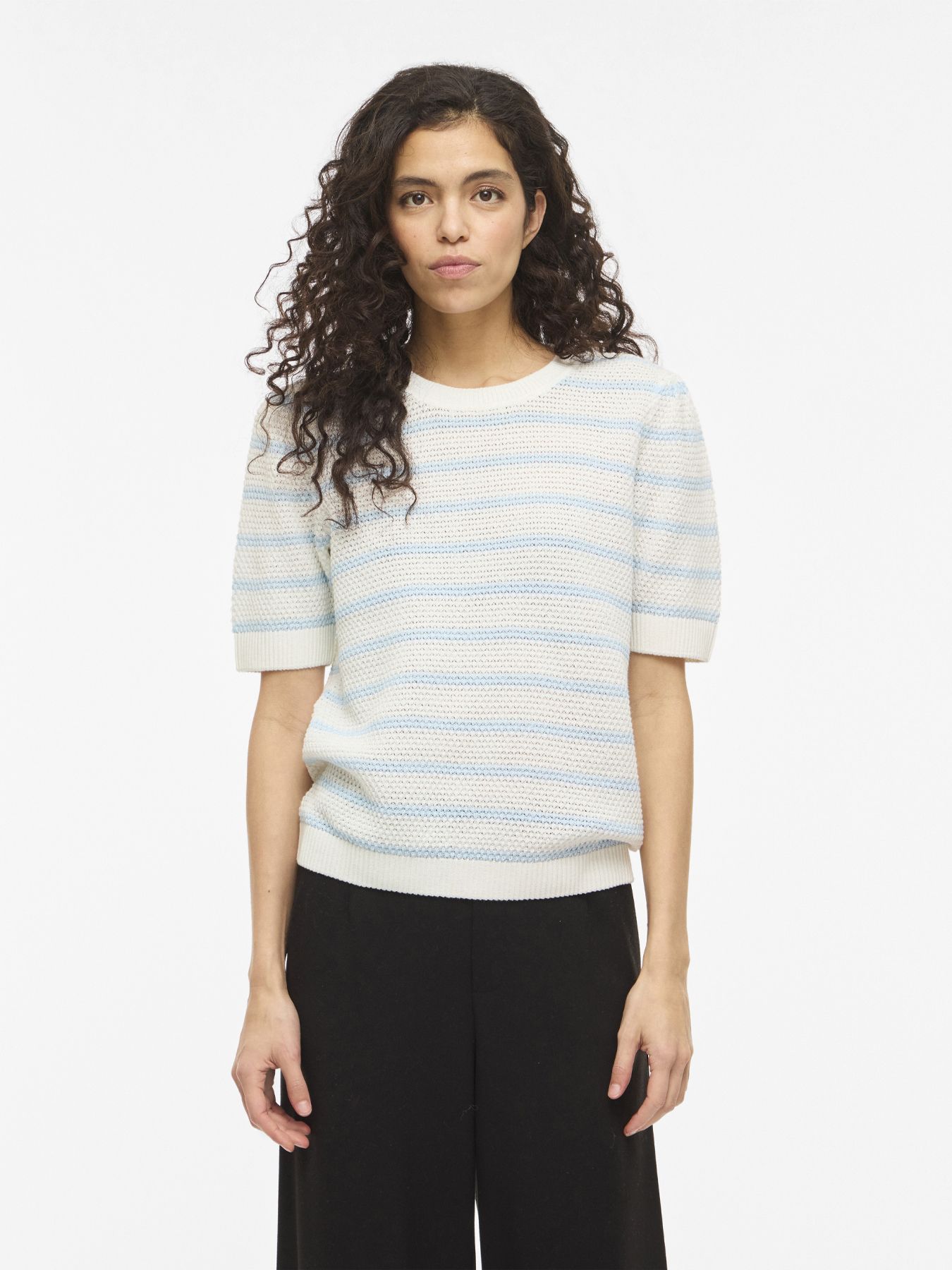 Vila VIDALO O-NECK S/S STRIPE KNIT-NOOS White Alyssum/NANTUCKET BREEZE 2900163991031
