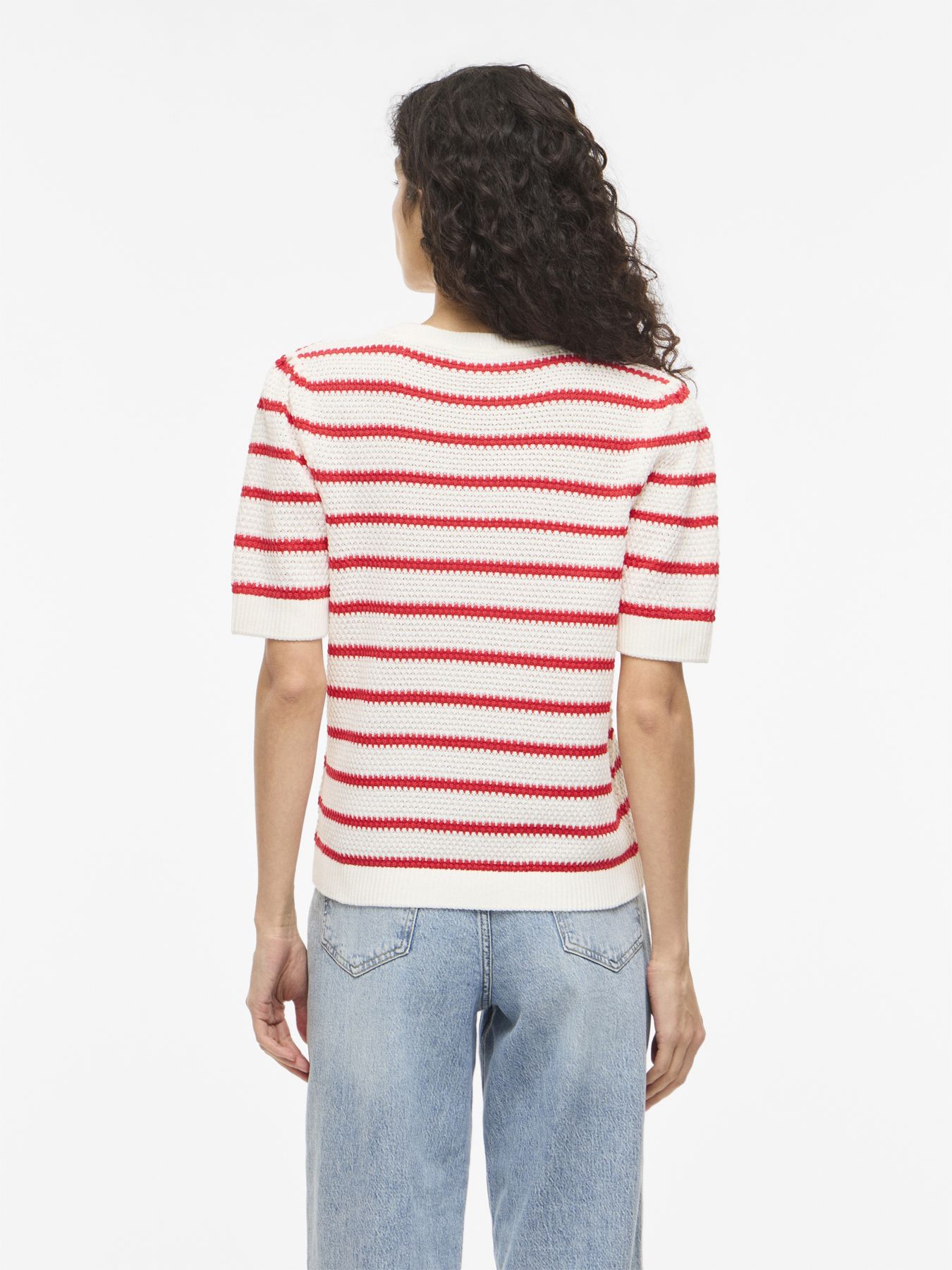 Vila VIDALO O-NECK S/S STRIPE KNIT-NOOS White Alyssum/HIBISCUS 2900163993011