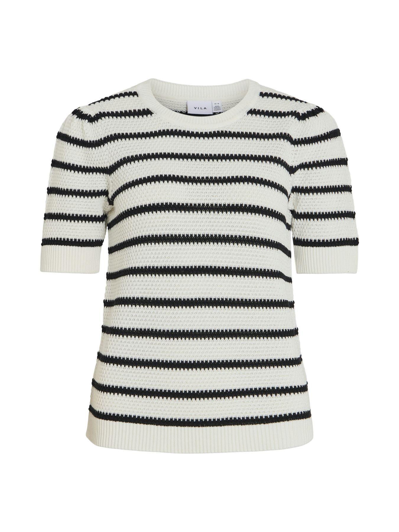 Vila VIDALO O-NECK S/S STRIPE KNIT-NOOS White Alyssum/BLACK 2900163997033