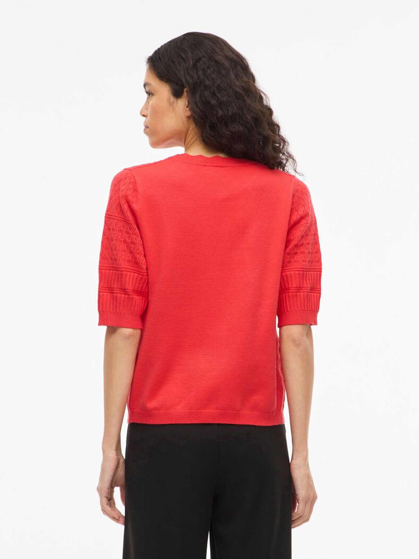 Vila VIMILOS S/S O-NECK POINTELLE TOP - Hibiscus 2900163996036