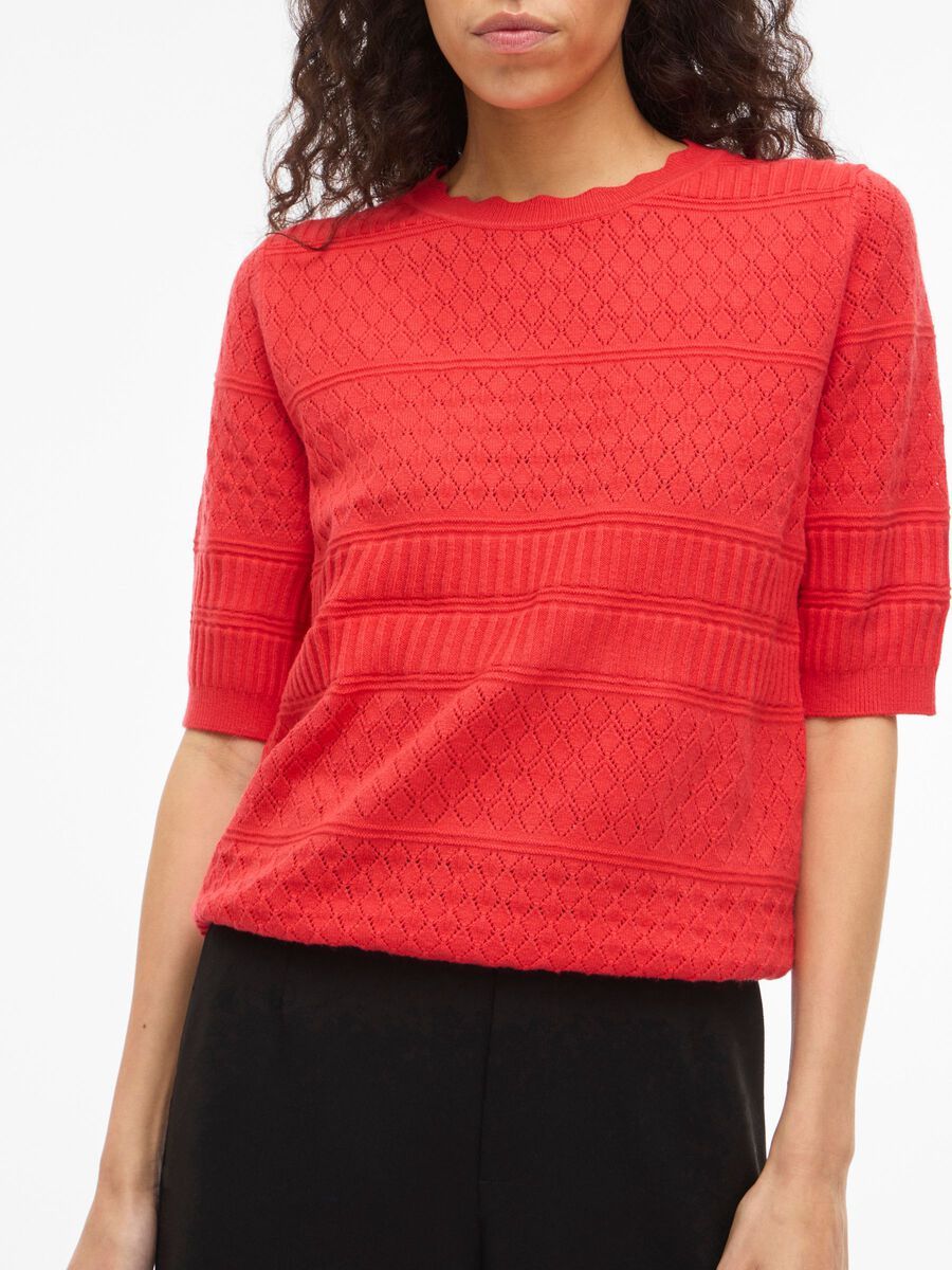 Vila VIMILOS S/S O-NECK POINTELLE TOP - Hibiscus 2900163996036