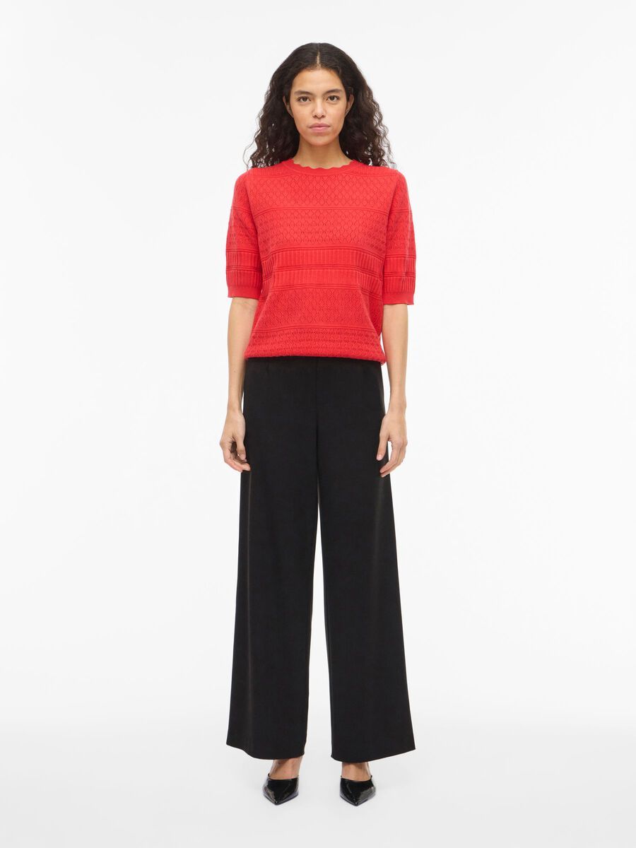 Vila VIMILOS S/S O-NECK POINTELLE TOP - Hibiscus 2900163996036