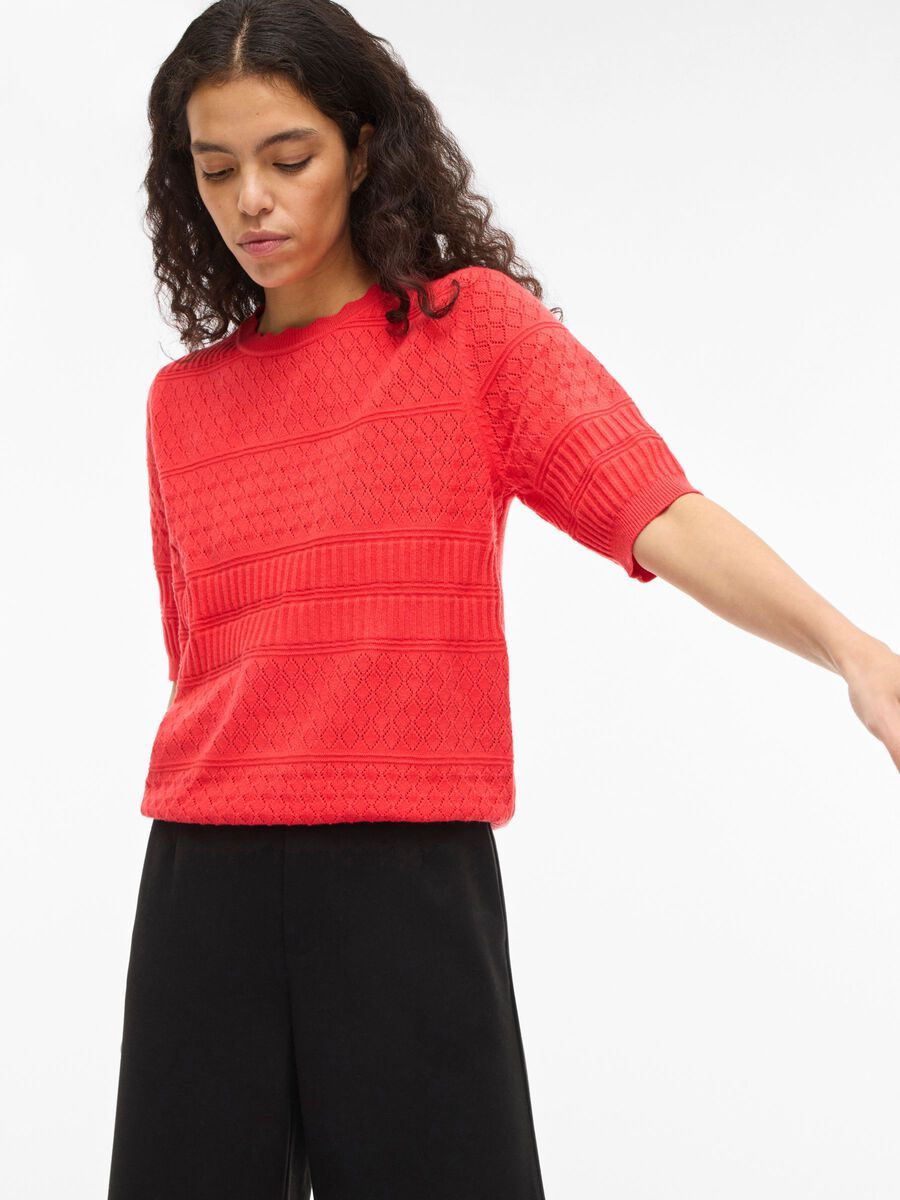 Vila VIMILOS S/S O-NECK POINTELLE TOP - Hibiscus 2900163996036