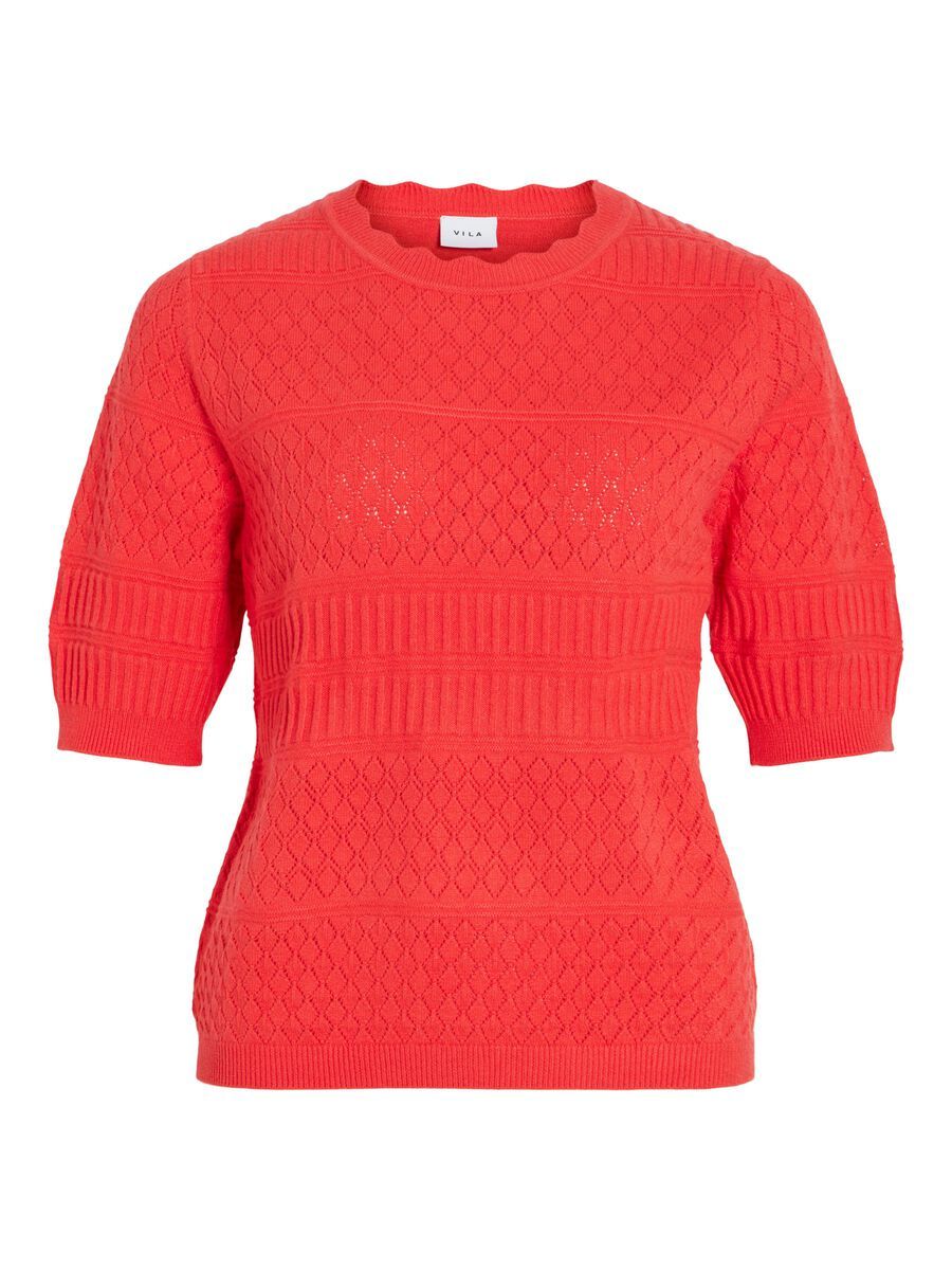 Vila VIMILOS S/S O-NECK POINTELLE TOP - Hibiscus 2900163996036