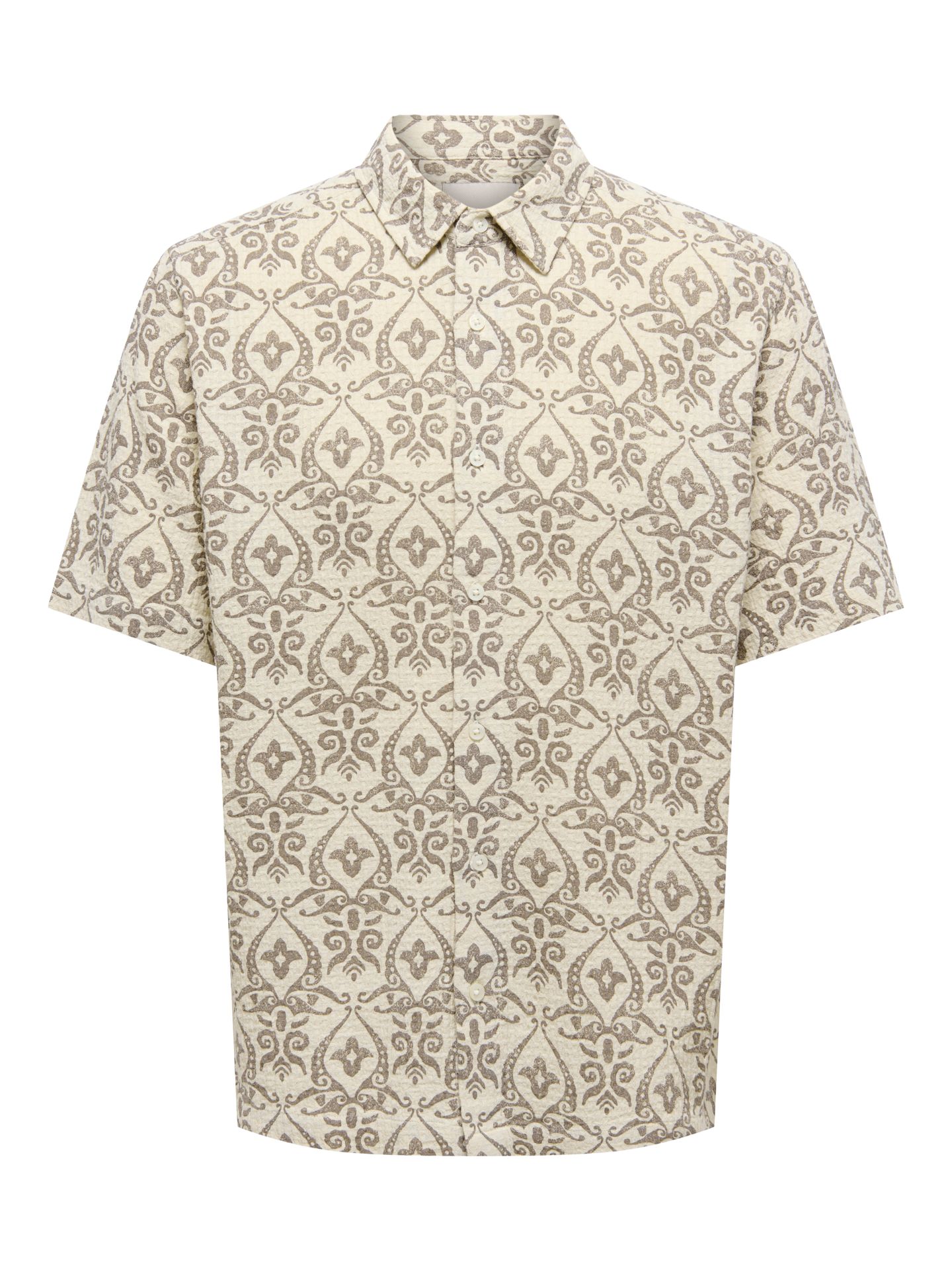 Only & Sons ONSSEA JACQUARD SS SHIRT REG VD Bone White/Walnut 2900164081038