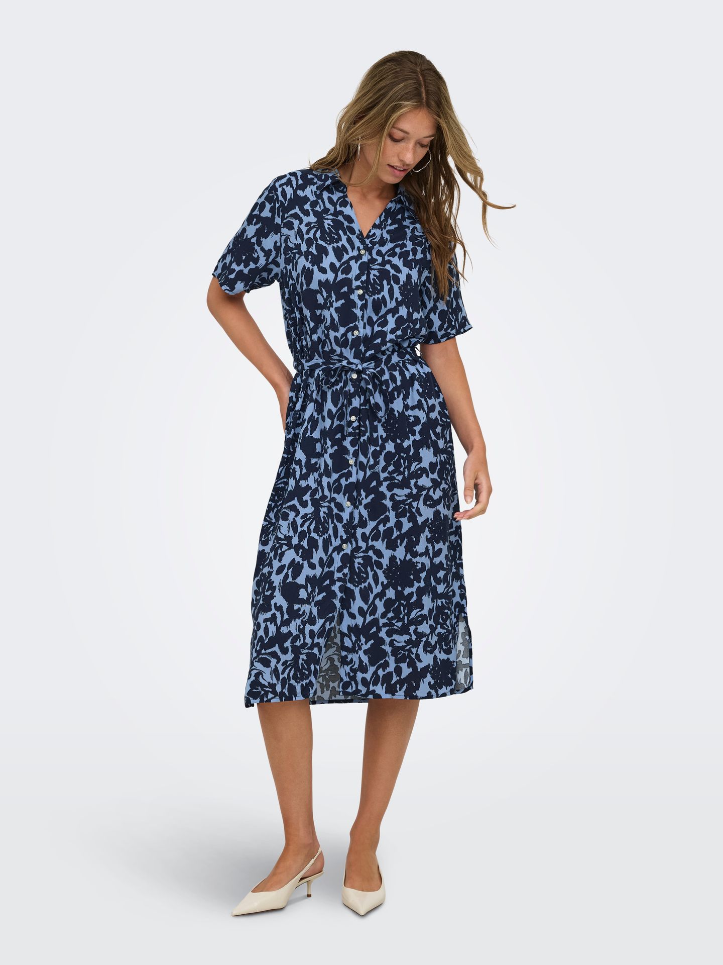 Only ONLYASMIN S/S SHIRT DRESS WVN NOOS Serenity/TANIA FLOWER DRESSBLUE 2900164188058