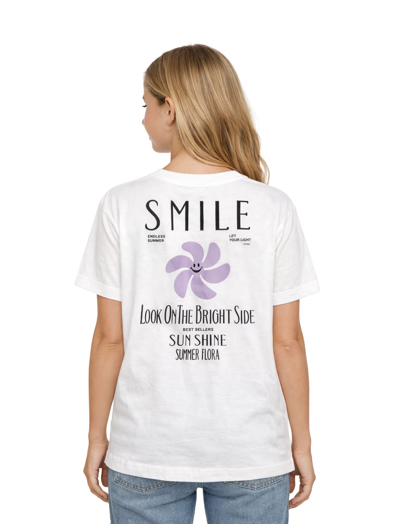 Only KOGSUN-VERAS FLOWER S/S TOP OT JRS Bright White/Black Text/Orchid Bloo 2900164205038