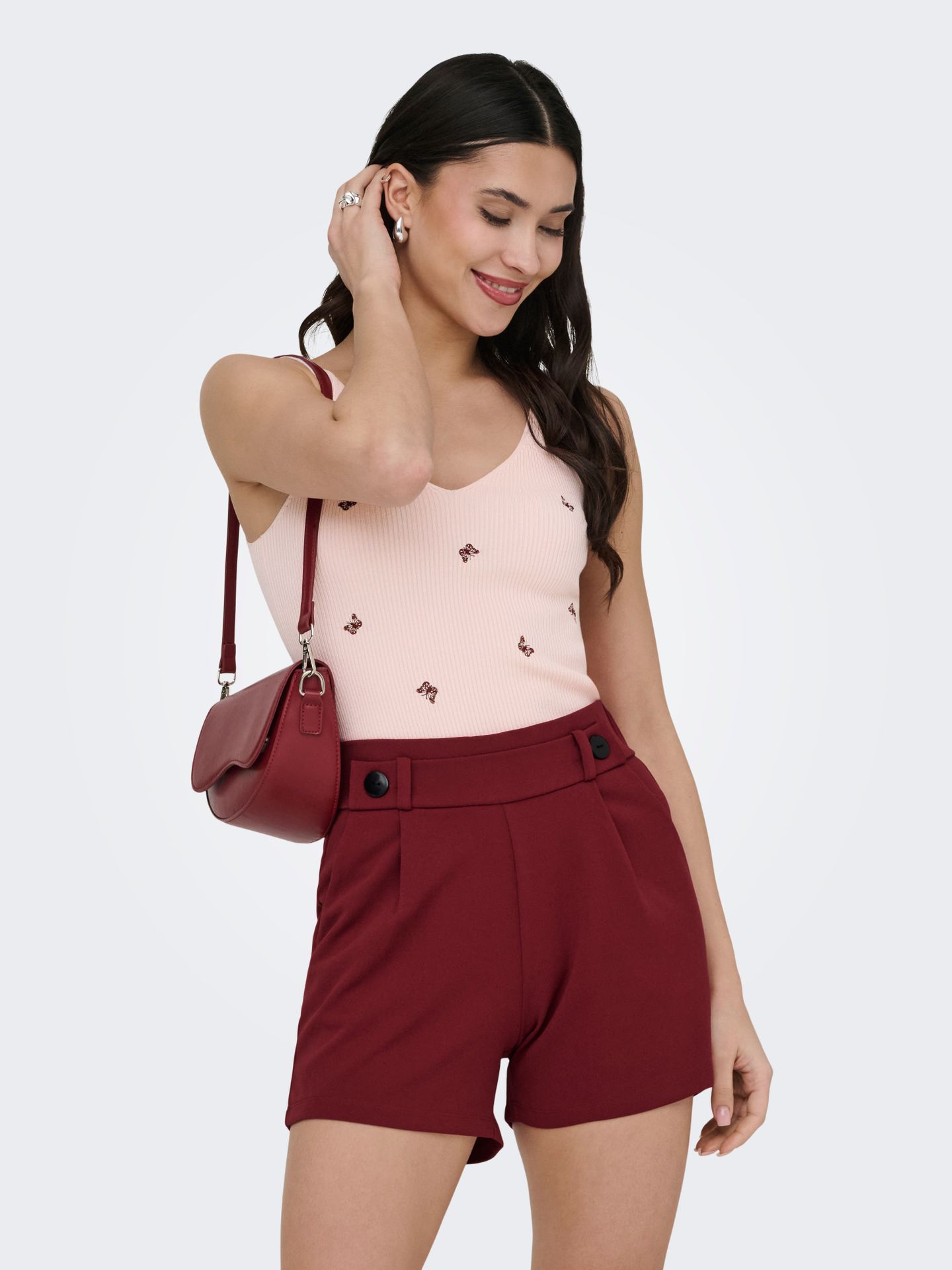 Only JDYNANNA S/L EMBROIDERY TOP KNT Pink Dogwood/W MAUVE WINE BUTTERFLY 2900164321035