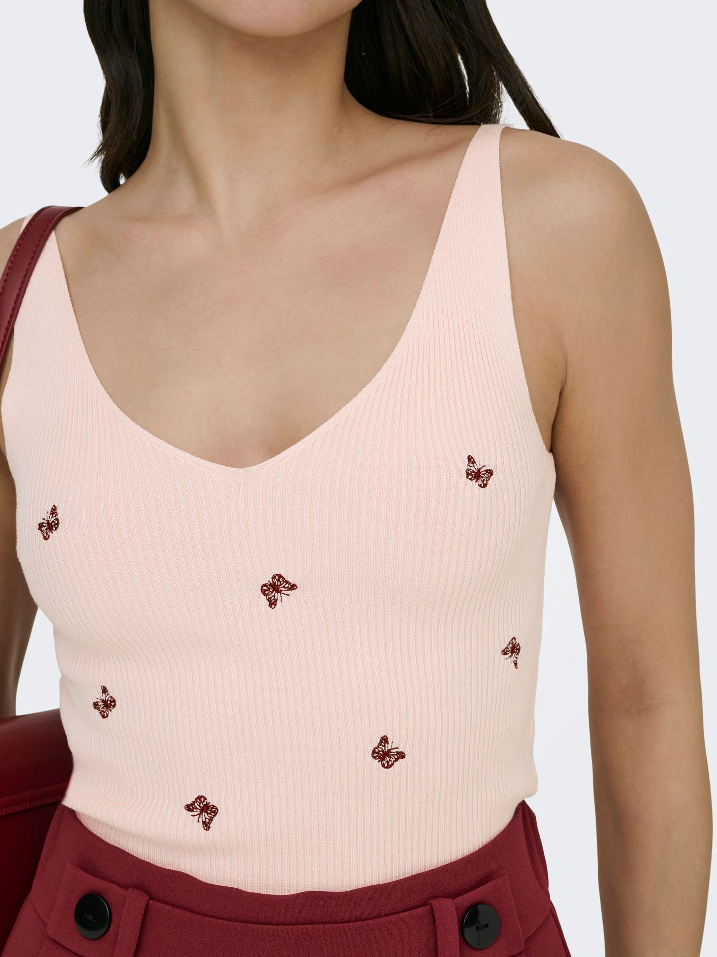Only JDYNANNA S/L EMBROIDERY TOP KNT Pink Dogwood/W MAUVE WINE BUTTERFLY 2900164321035