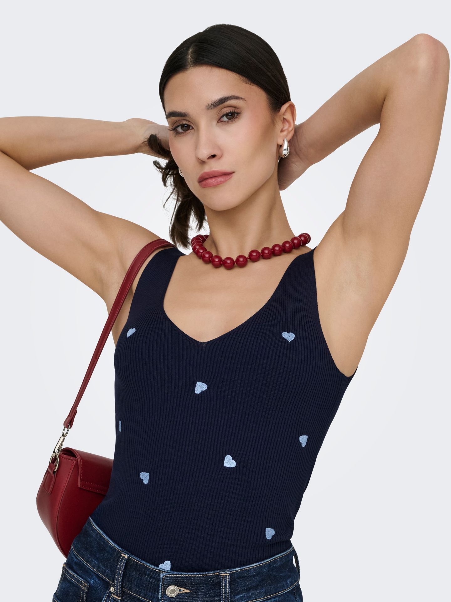 Only JDYNANNA S/L EMBROIDERY TOP KNT Black Iris/W KENTUCKY BLUE HEART EM 2900164322049