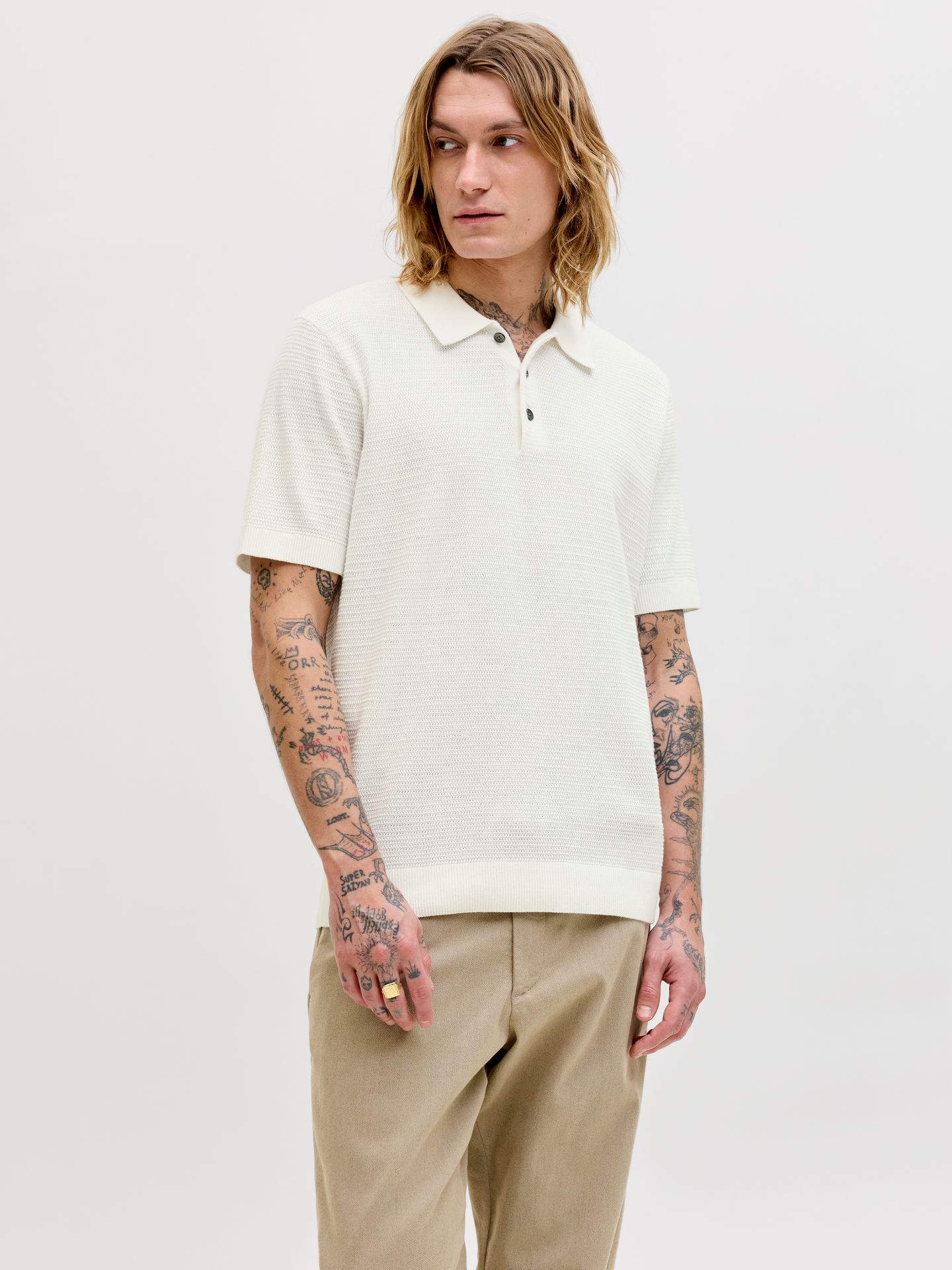 Jack & Jones JPRBLURILEY KNIT POLO SS SN Cloud Dancer 00117288-EKA26011400000740