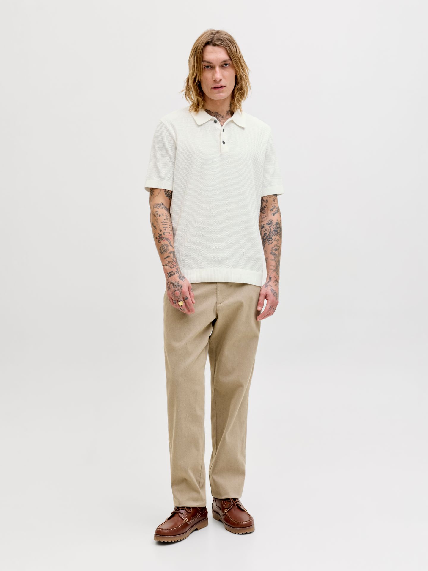 Jack & Jones JPRBLURILEY KNIT POLO SS SN Cloud Dancer 2900165181027