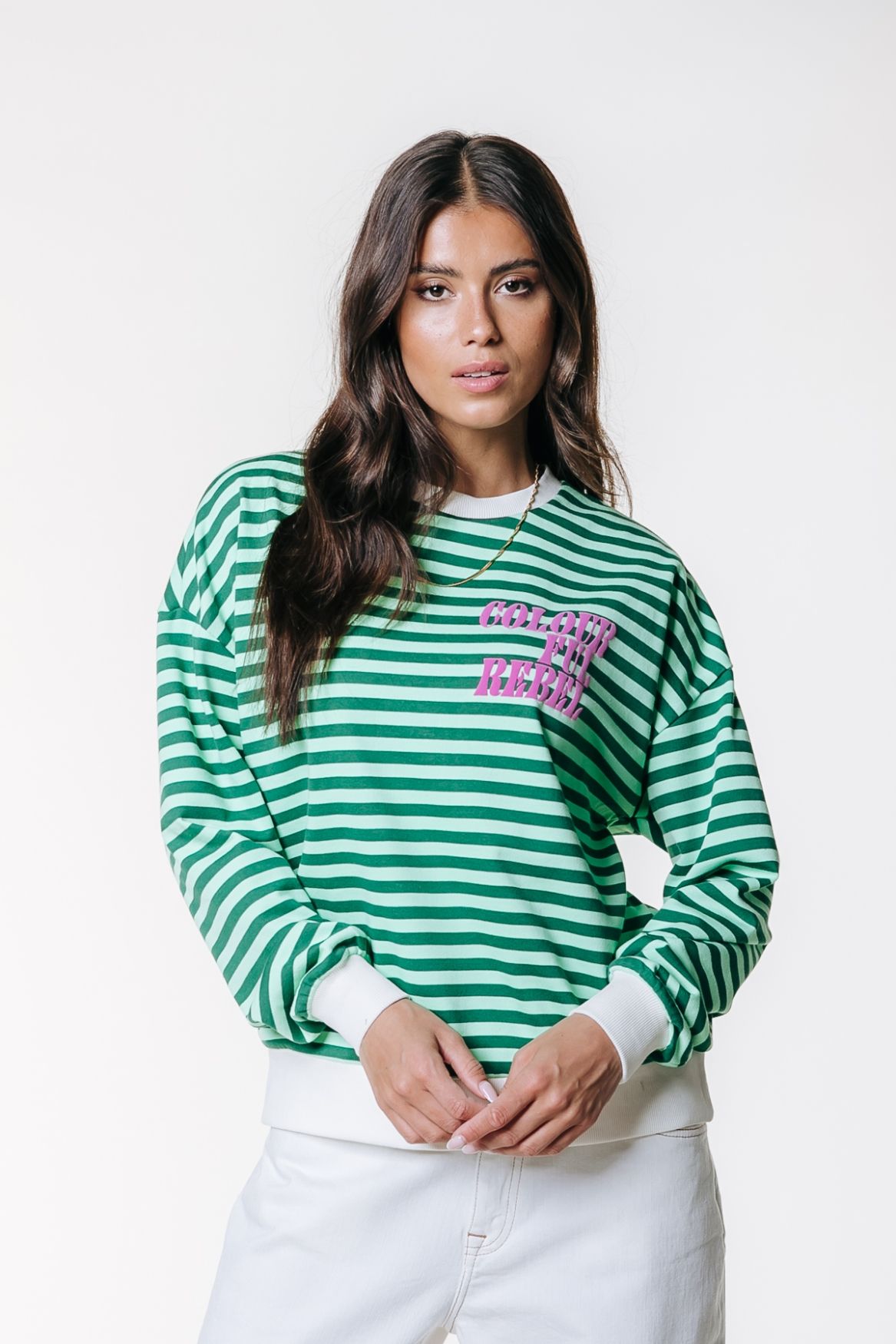 Colourful Rebel Contrast Cuff Sweat 400 green 00117322-EKA26011600000021