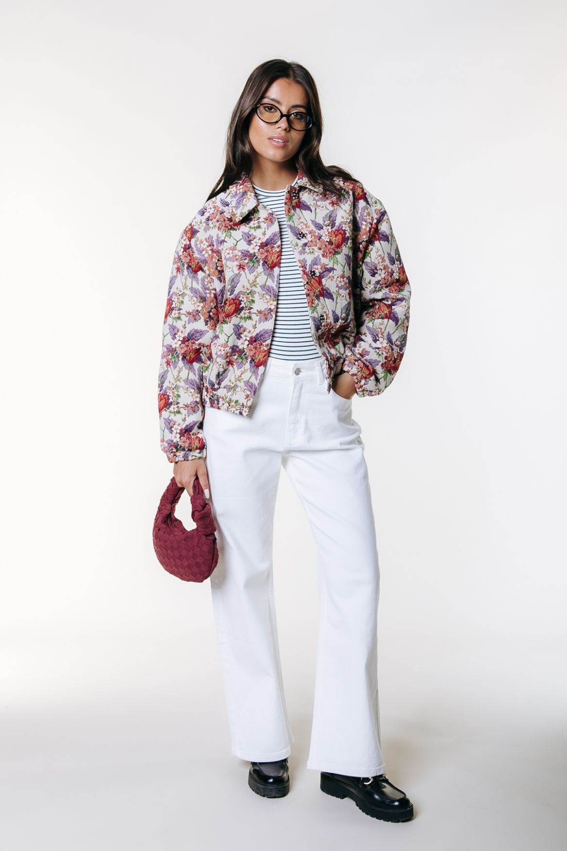 Colourful Rebel Bente Flower Jacquard Bomber Jacket 112 off white 2900164373065