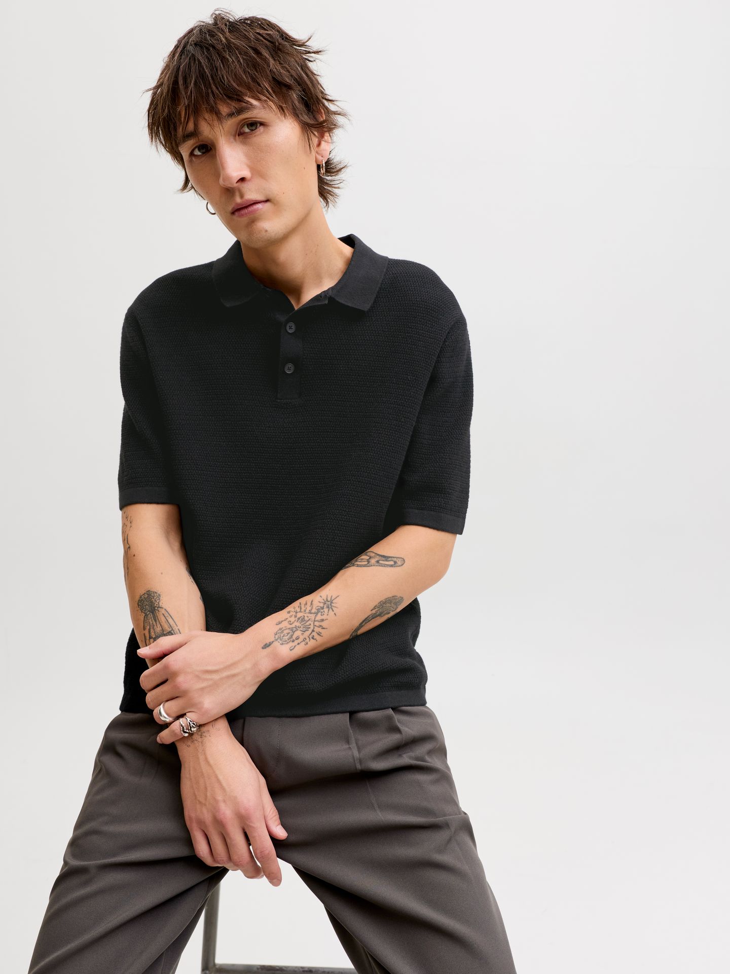 Jack & Jones JJEGEORGE KNIT POLO SS SN Black 2900165489024