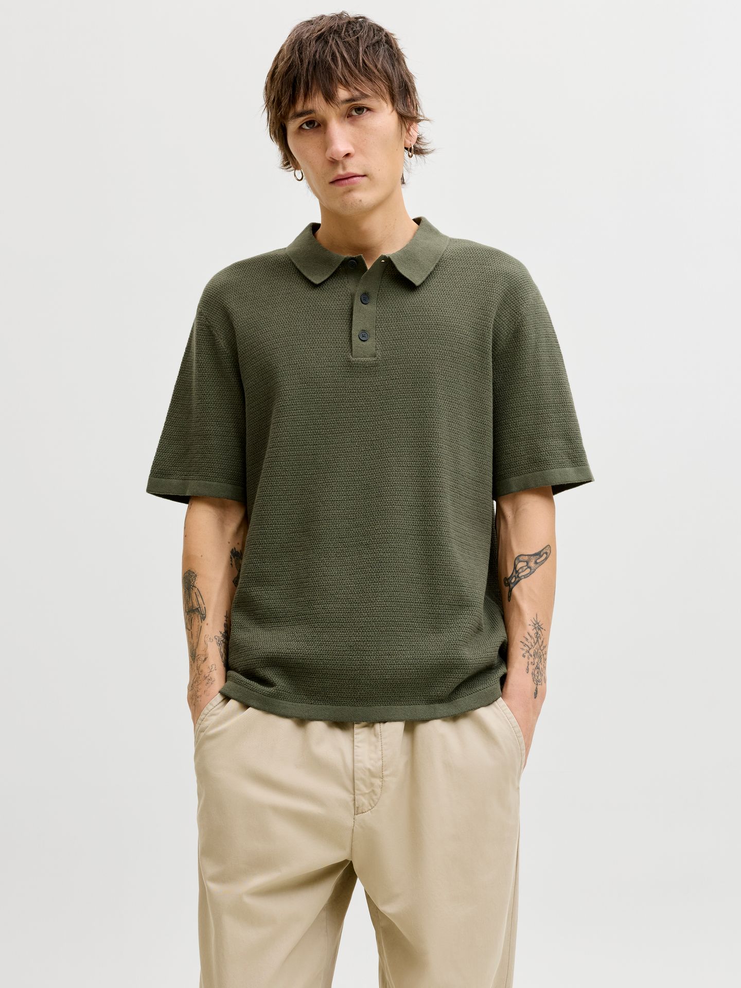 Jack & Jones JJEGEORGE KNIT POLO SS SN Dusty Olive 2900164395029