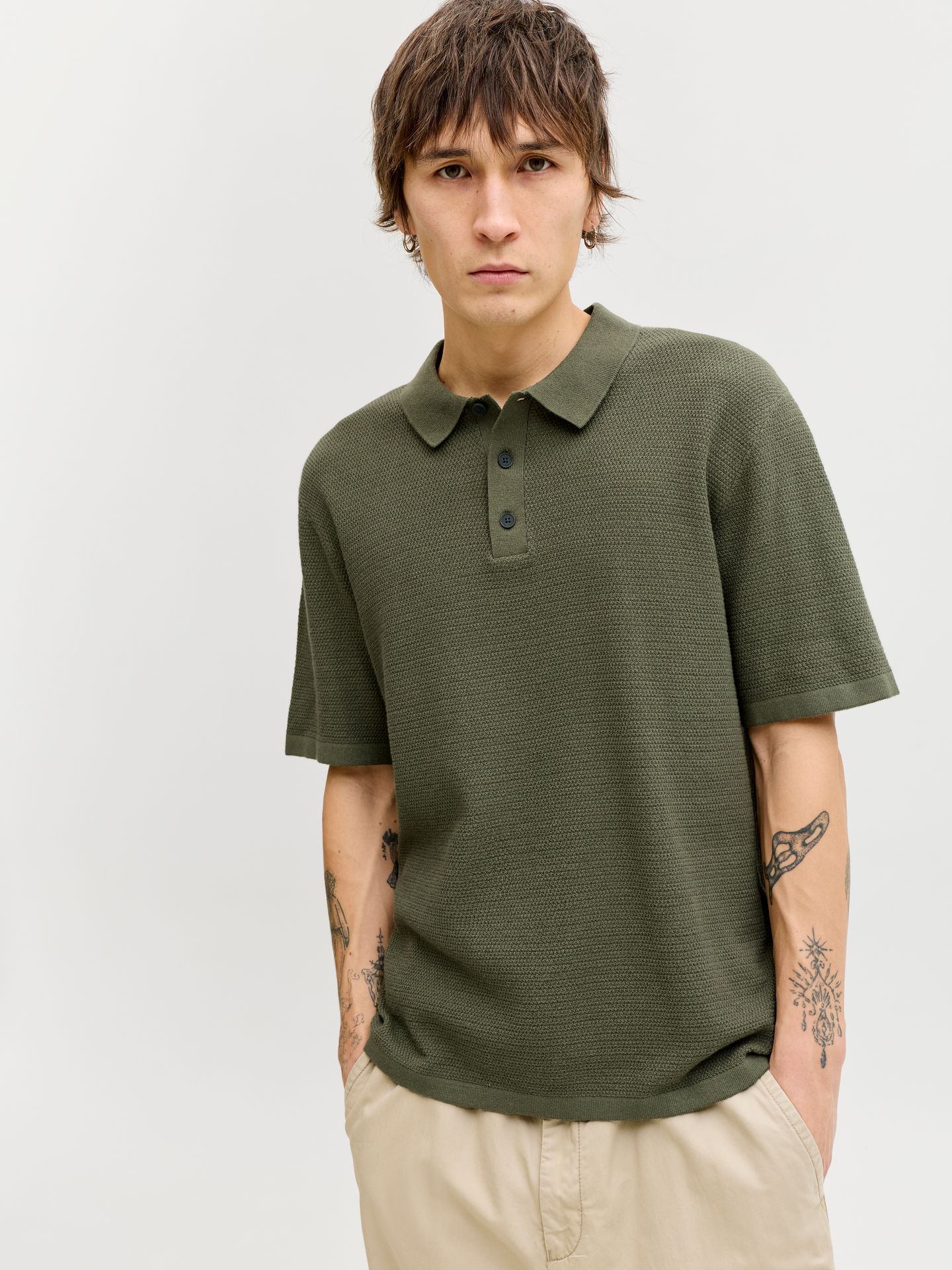 Jack & Jones JJEGEORGE KNIT POLO SS SN Dusty Olive 2900164395029
