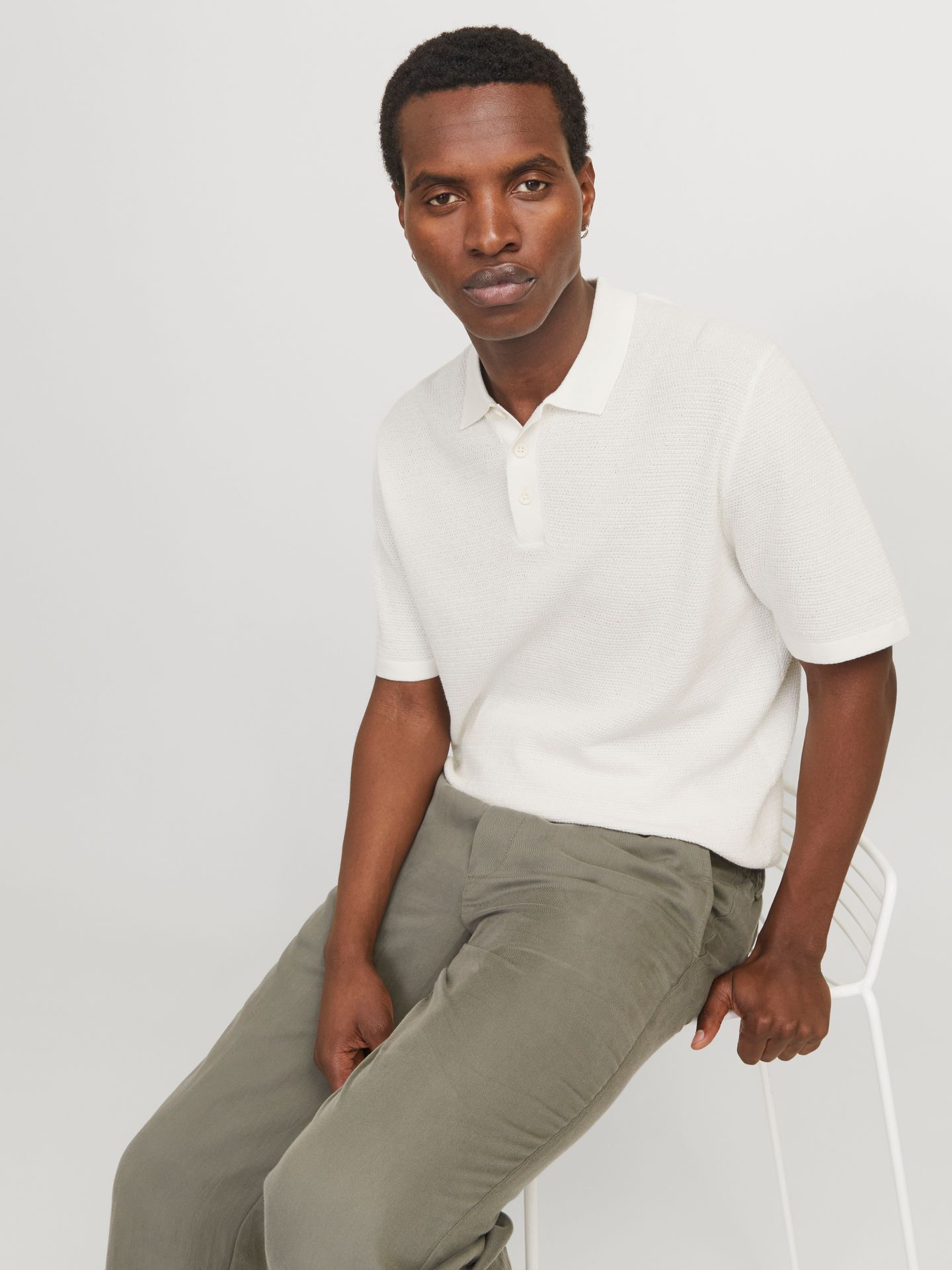 Jack & Jones JJEGEORGE KNIT POLO SS SN Cloud Dancer 2900165487013