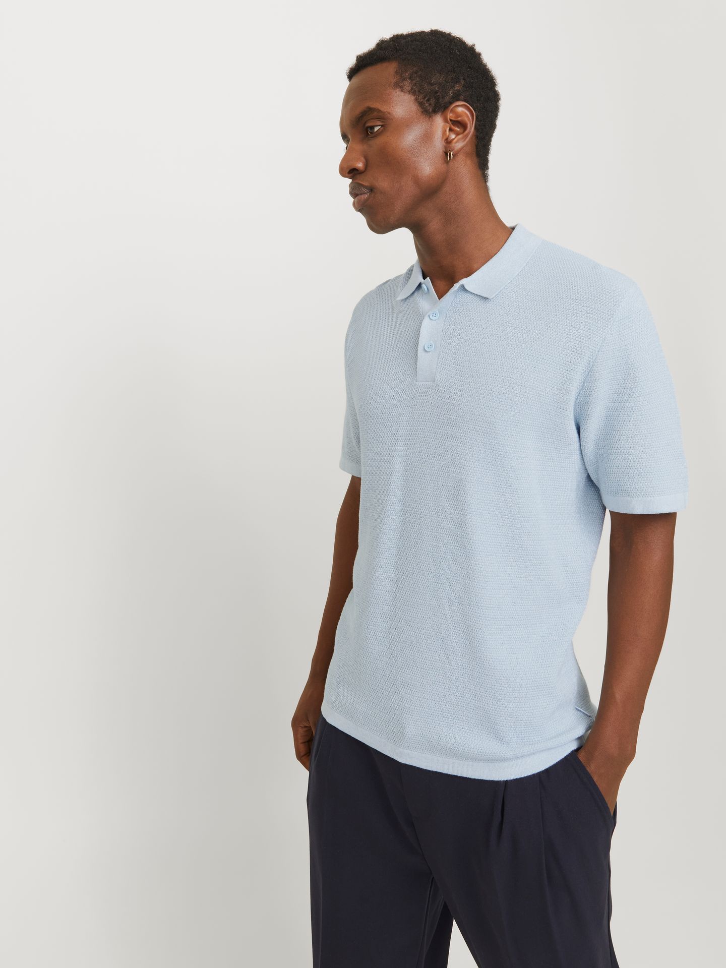 Jack & Jones JJEGEORGE KNIT POLO SS SN Chambray Blue/w. White 2900164396026