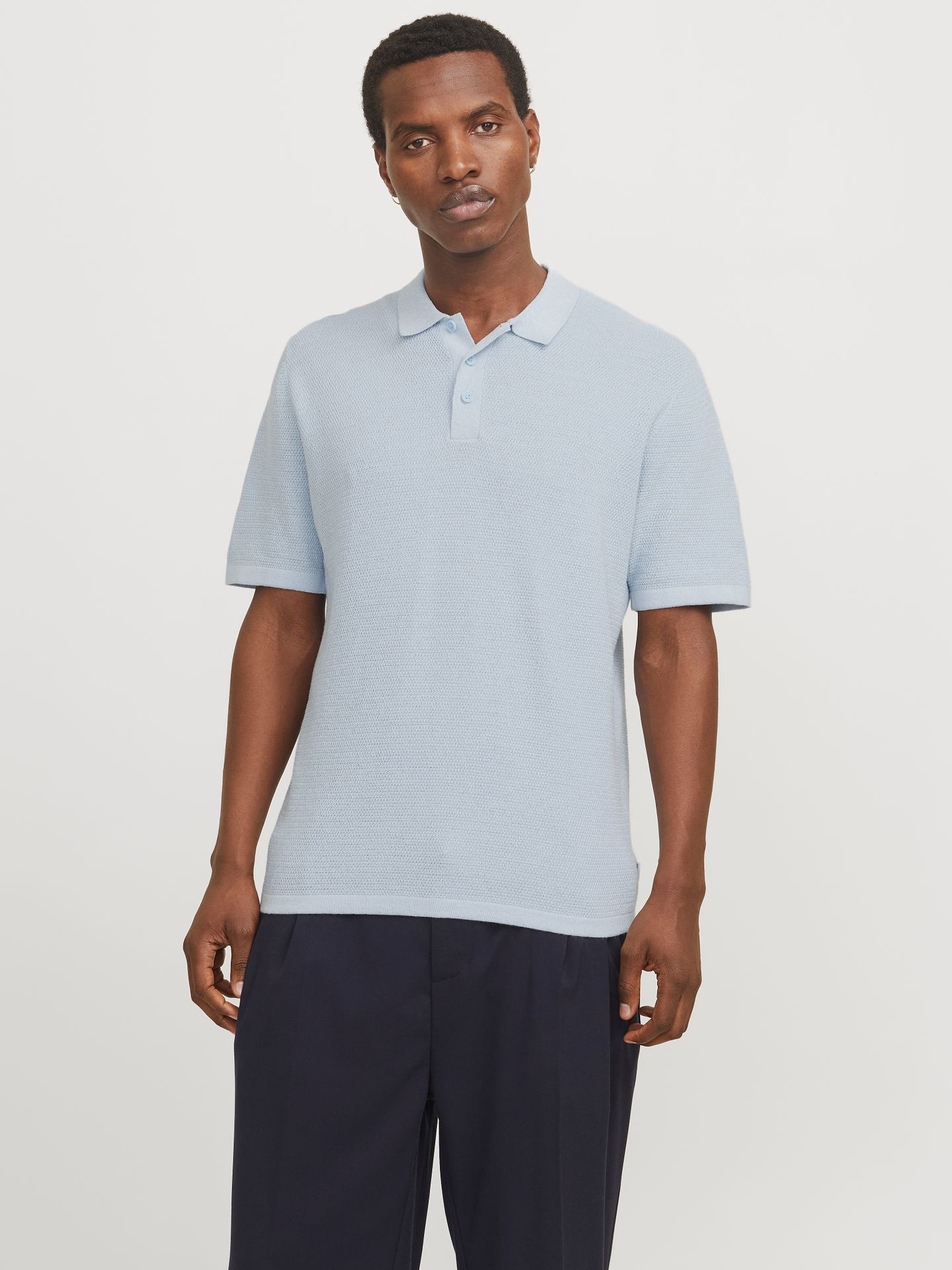 Jack & Jones JJEGEORGE KNIT POLO SS SN Chambray Blue/w. White 2900164396026