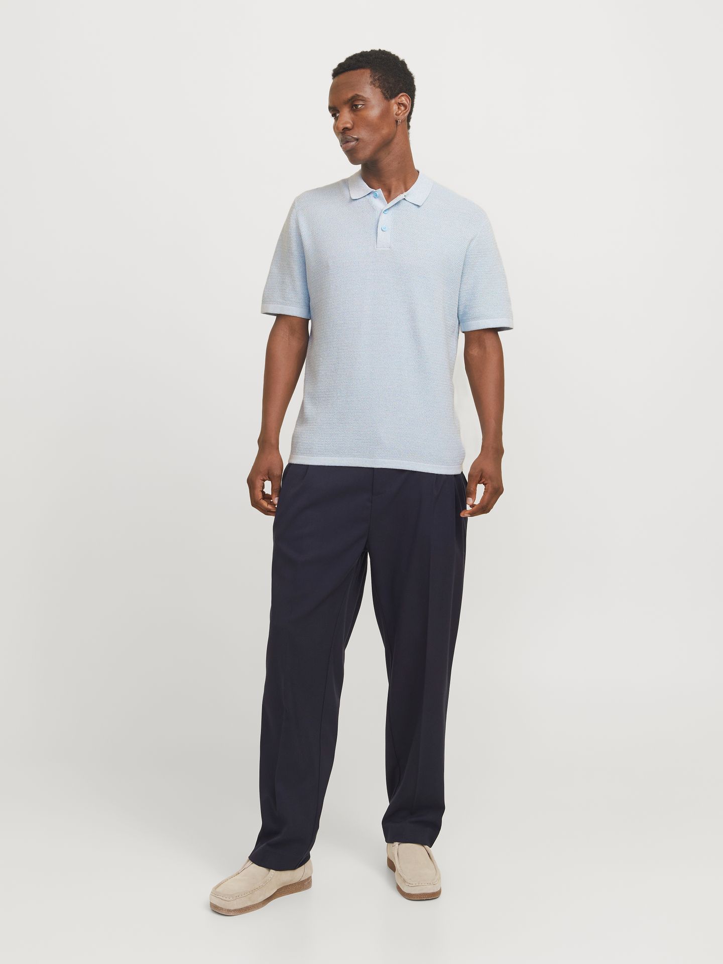 Jack & Jones JJEGEORGE KNIT POLO SS SN Chambray Blue/w. White 2900164396026