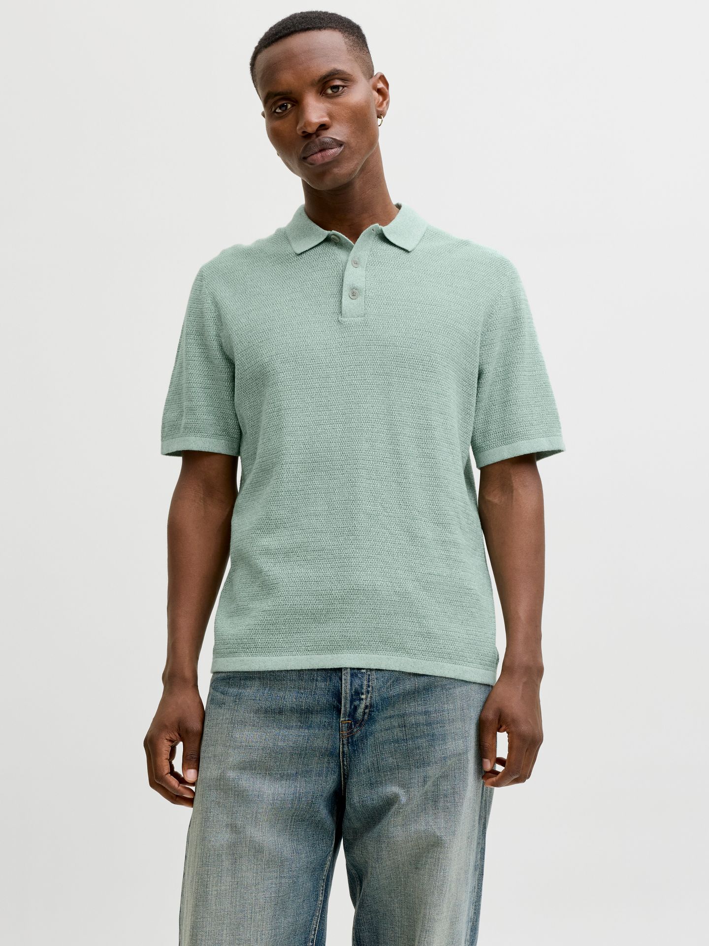 Jack & Jones JJEGEORGE KNIT POLO SS SN Granite Green/w. Cloud Dancer 00117343-EKA26011400003433