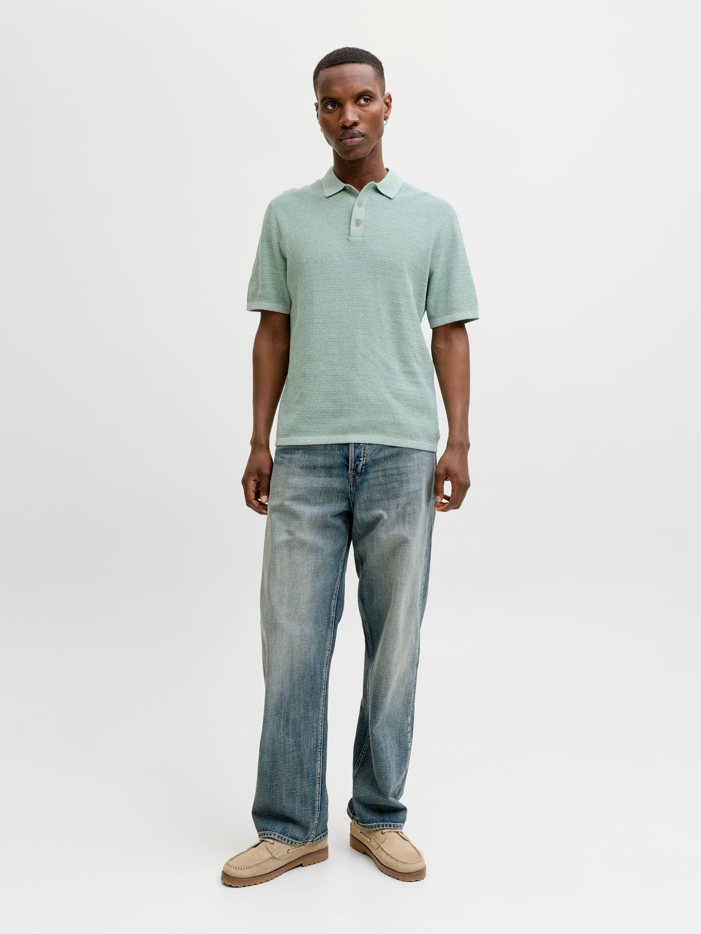 Jack & Jones JJEGEORGE KNIT POLO SS SN Granite Green/w. Cloud Dancer 2900165488041