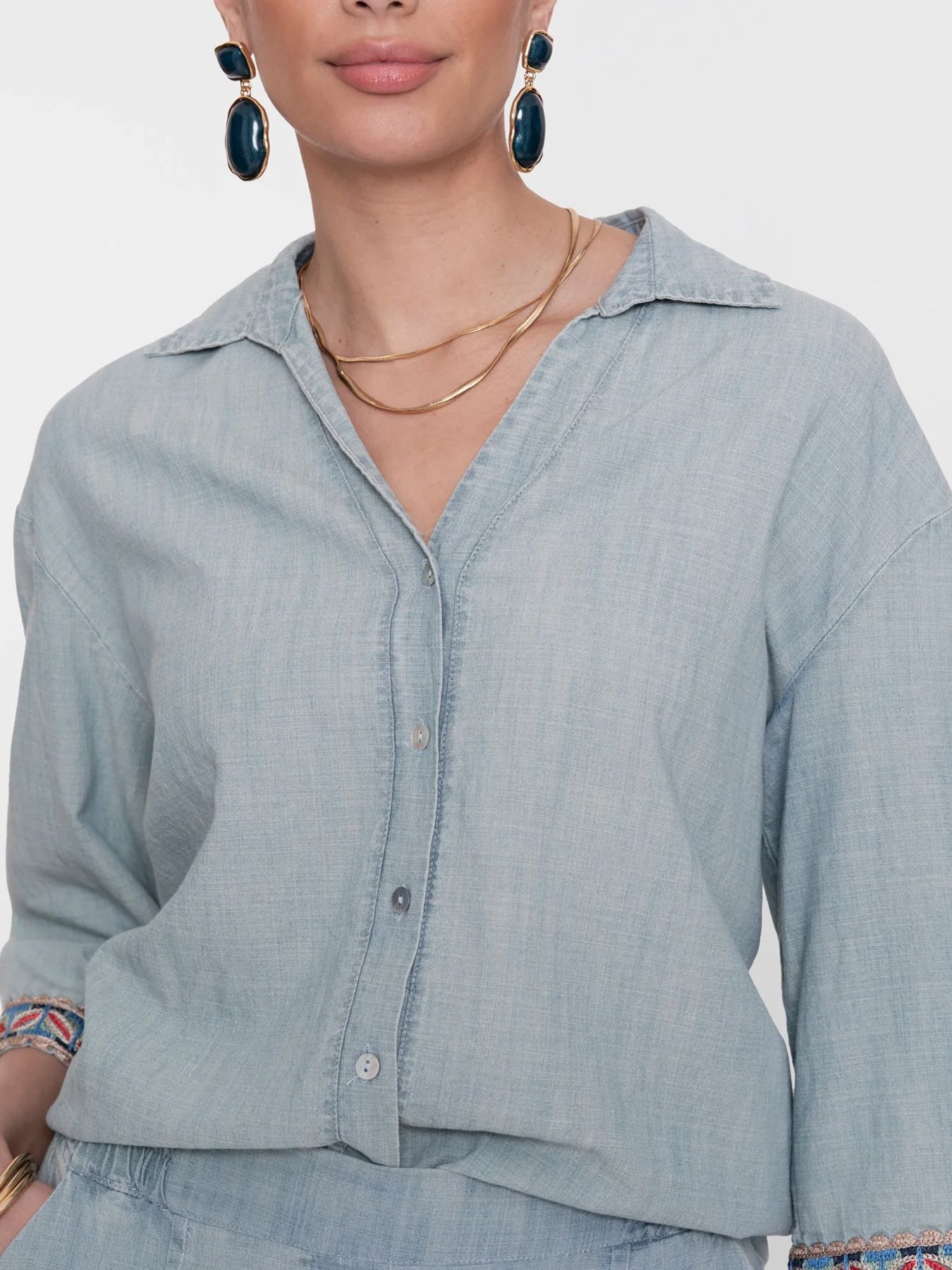 Geisha Blouse chambray with tape 635 jeansblue 2900164522036