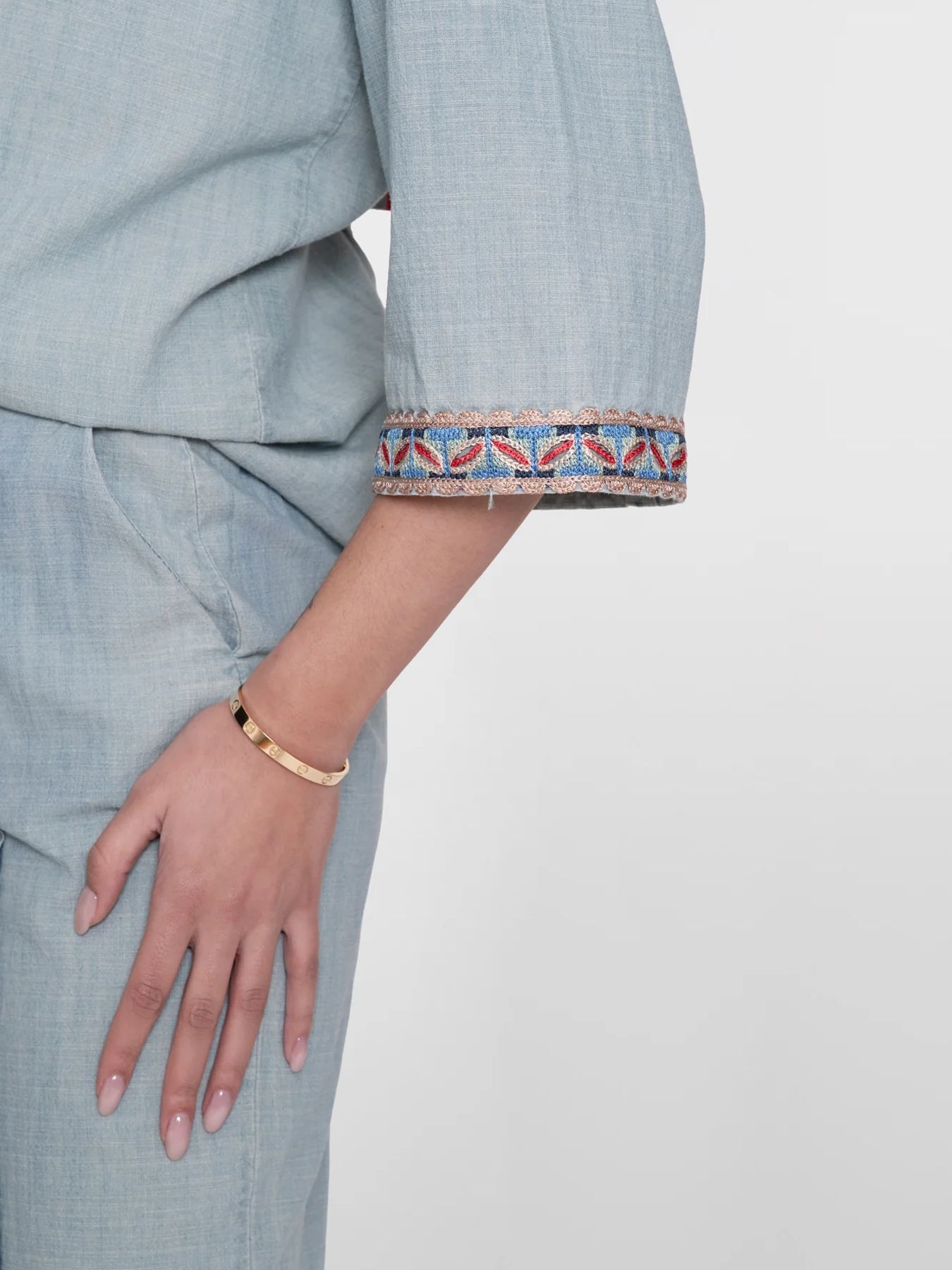 Geisha Blouse chambray with tape 635 jeansblue 2900164522036